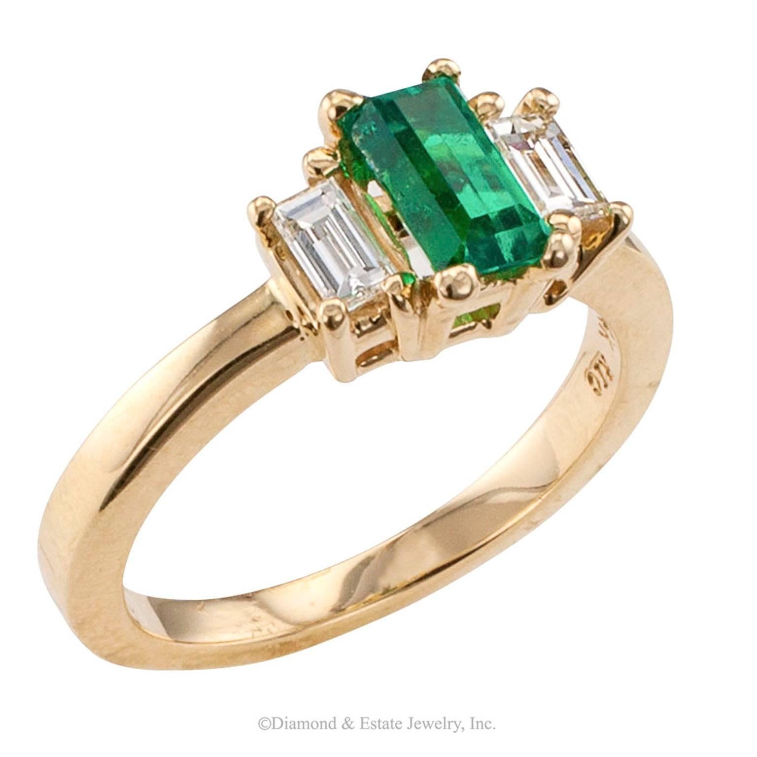 Emerald-Cut Emerald Diamond Gold Ring In Excellent Condition In Los Angeles, CA