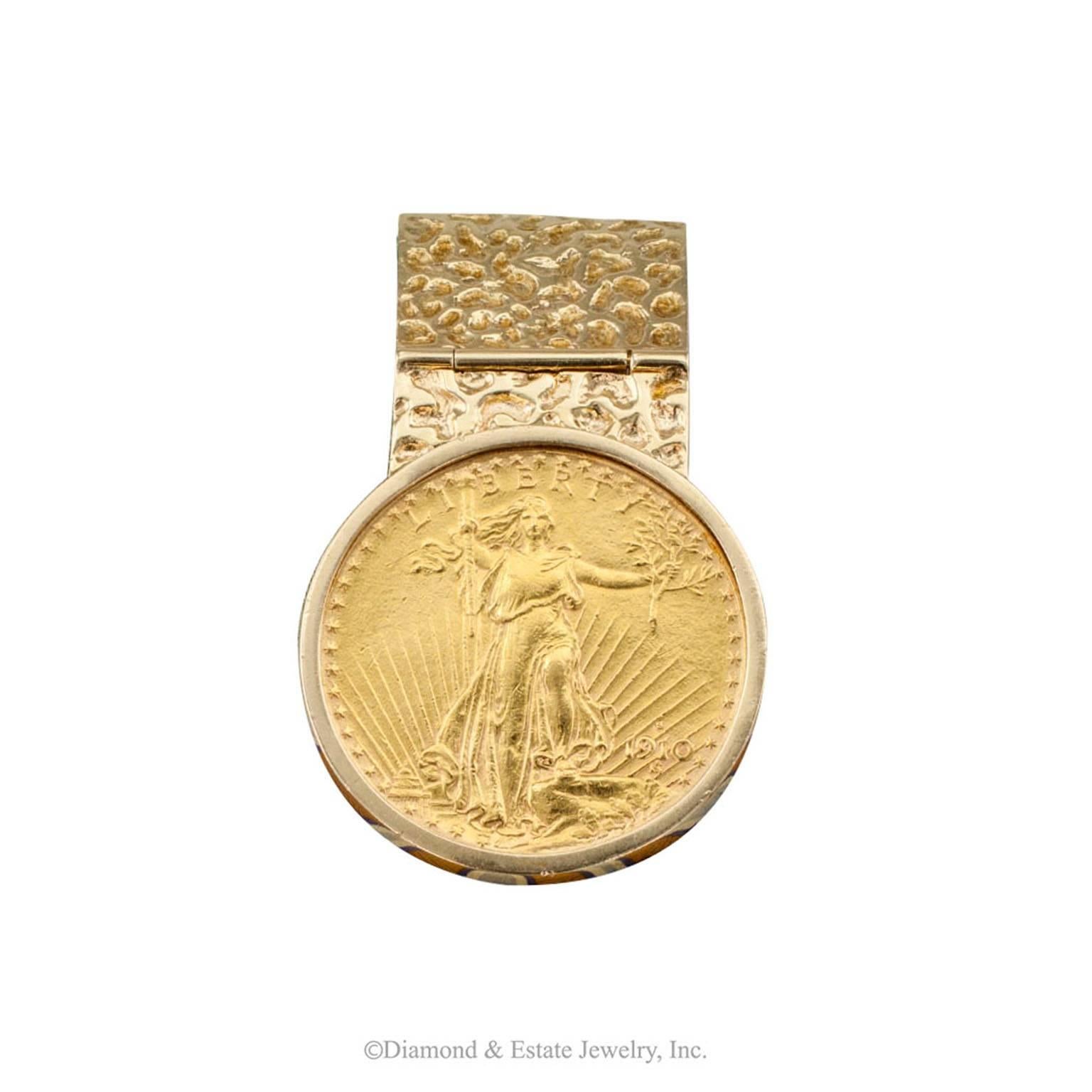Saint Gaudens Twenty-Dollar Gold Coin Money Clip In Excellent Condition In Los Angeles, CA