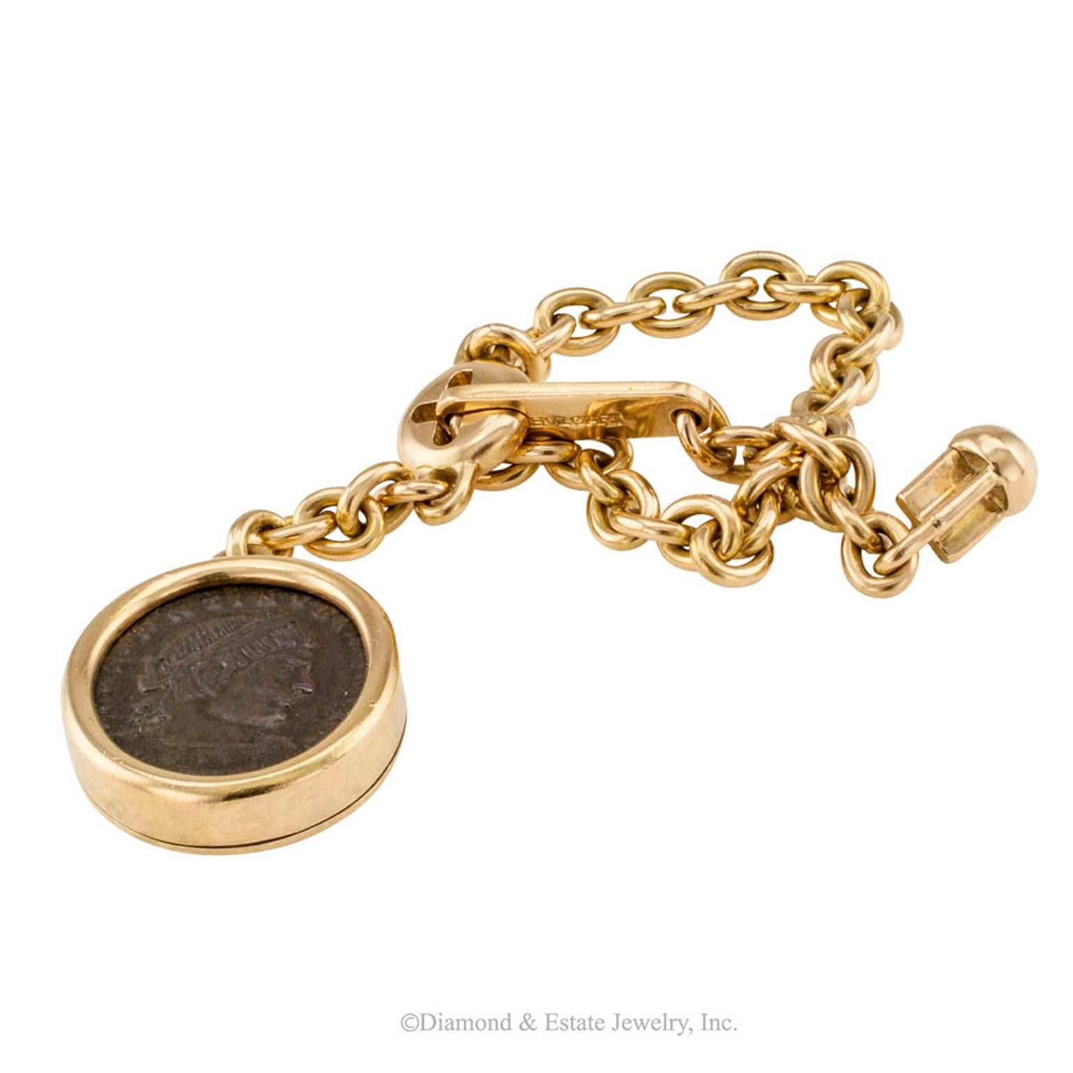 Contemporary Bulgari Gold Keychain with Ancient Roman Coin