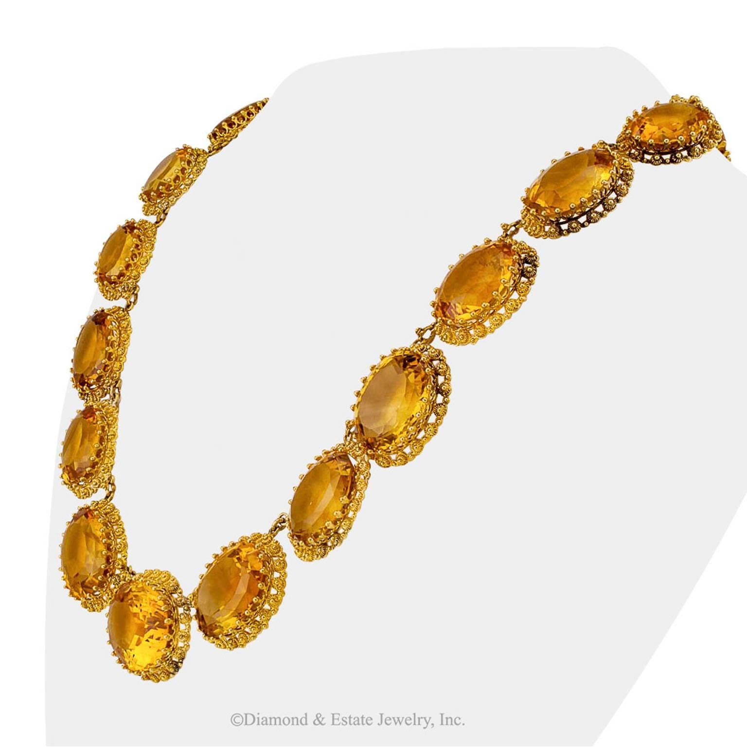 1870s Victorian Citrine Gold Necklace In Excellent Condition In Los Angeles, CA