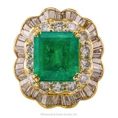 3.75 Carat Square-Cut Emerald Diamond Gold Cluster Ring