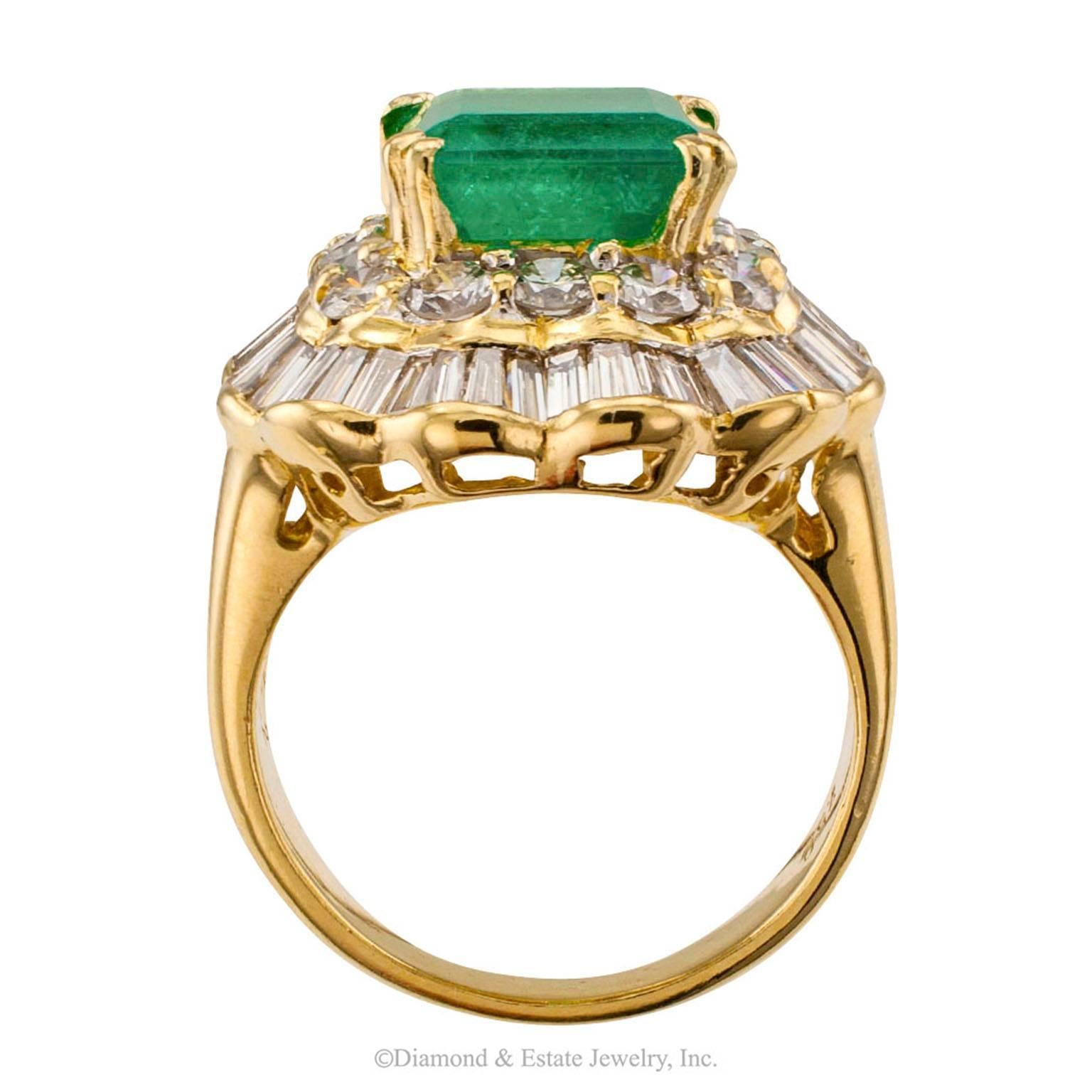 Contemporary 3.75 Carat Square-Cut Emerald Diamond Gold Cluster Ring