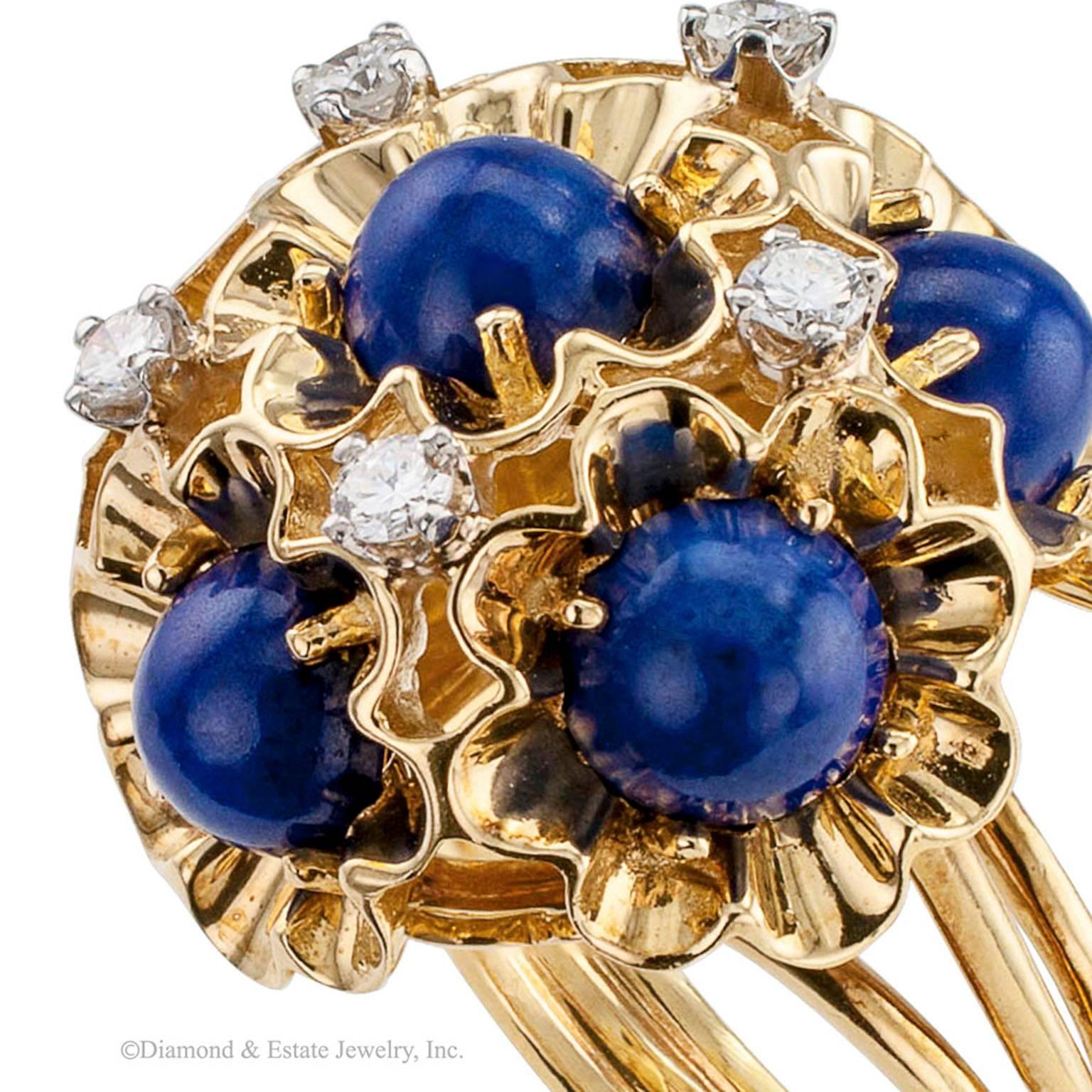 Modern Dankner Lapis Lazuli Diamond Gold Domed Ring