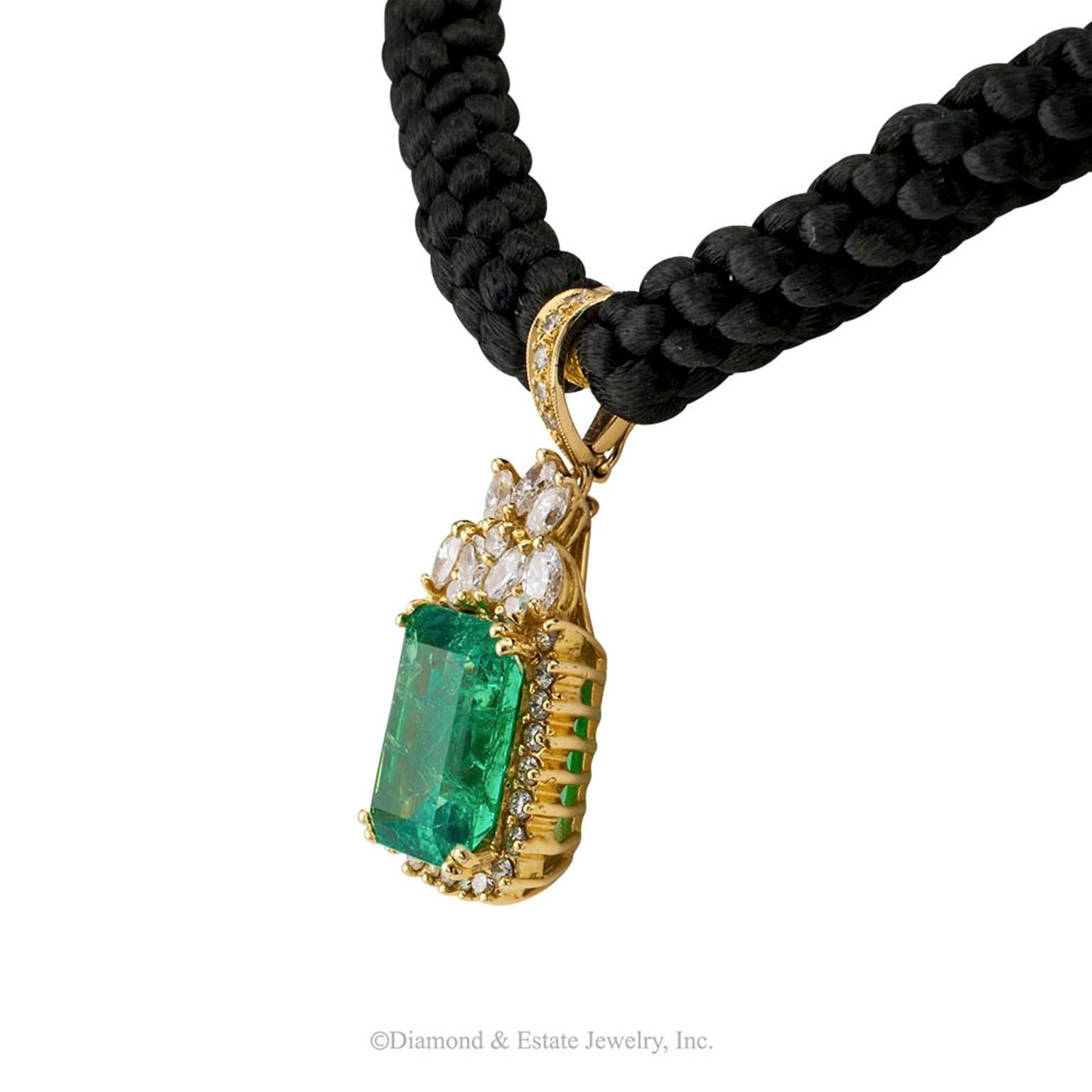 Contemporary Colombian Emerald Diamond Gold Enhancer Pendant
