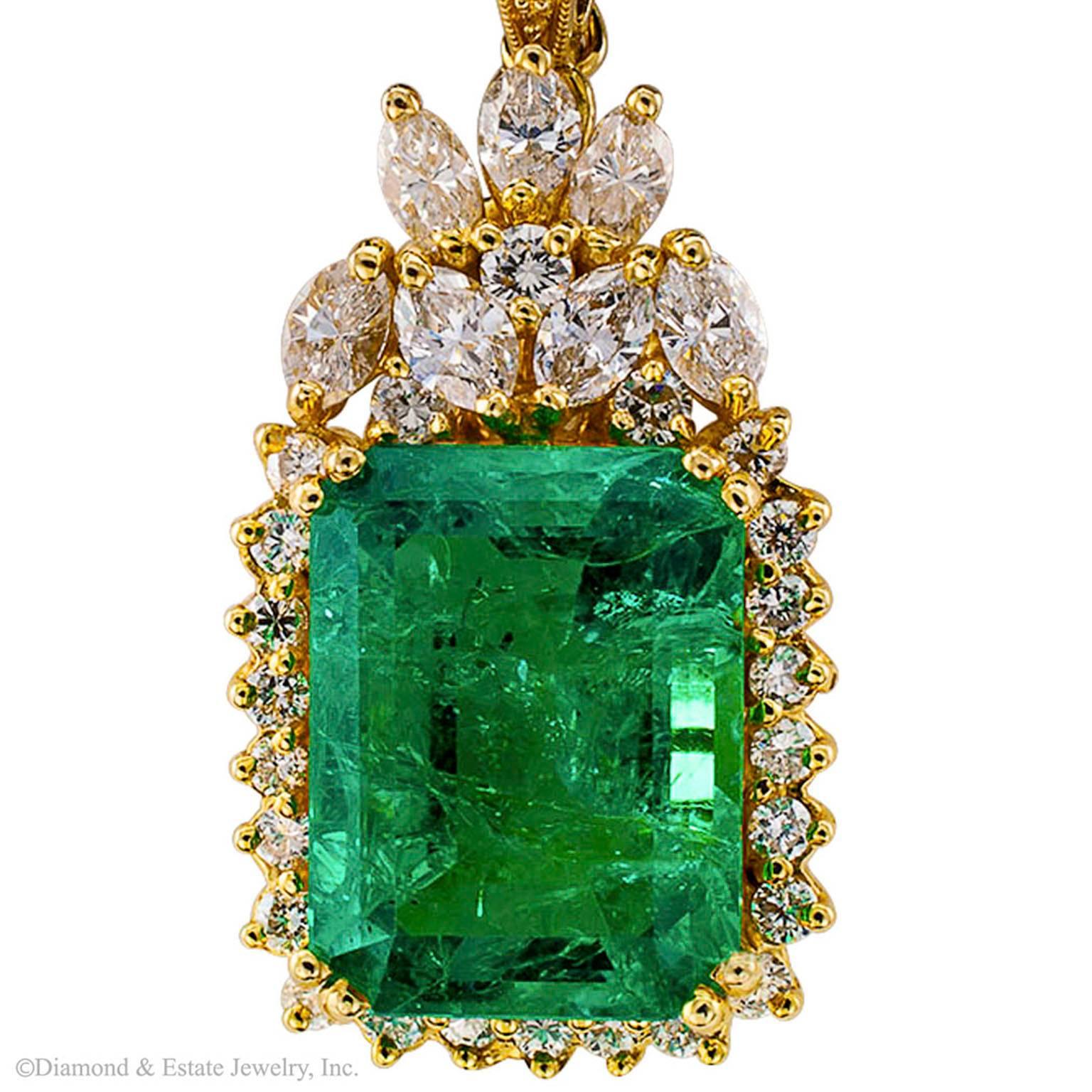 Women's or Men's Colombian Emerald Diamond Gold Enhancer Pendant
