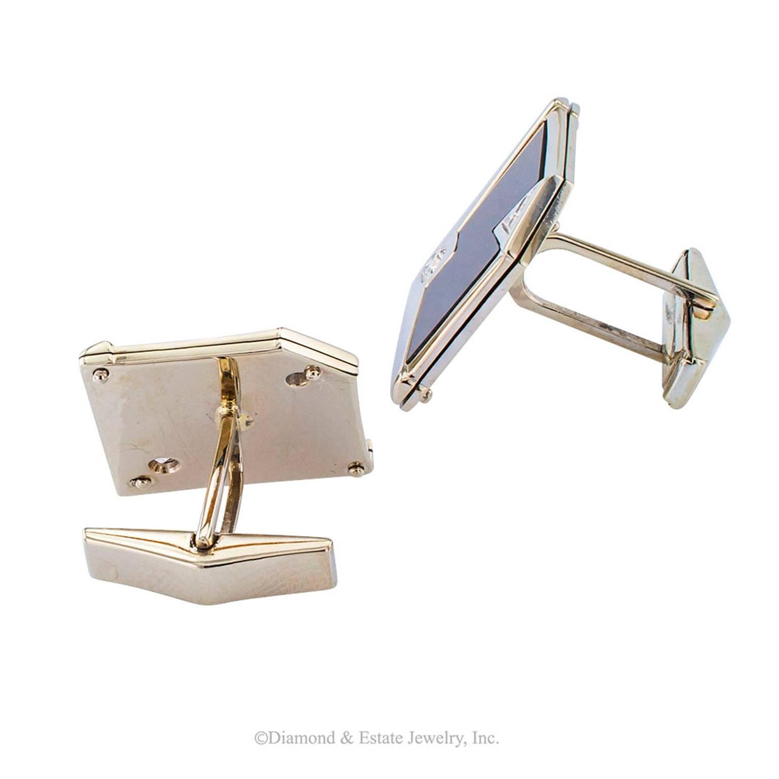 Modernist Onyx Diamond White Gold Cufflinks In Excellent Condition In Los Angeles, CA
