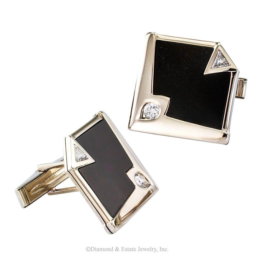 Men's Modernist Onyx Diamond White Gold Cufflinks