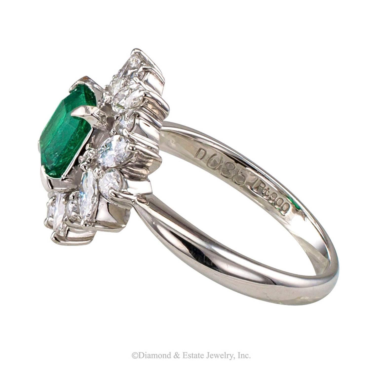 Contemporary Square Emerald-Cut 0.89 Carat Emerald Diamond Platinum Ring