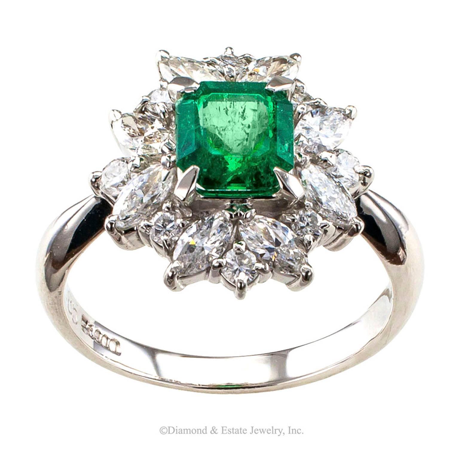 Women's Square Emerald-Cut 0.89 Carat Emerald Diamond Platinum Ring