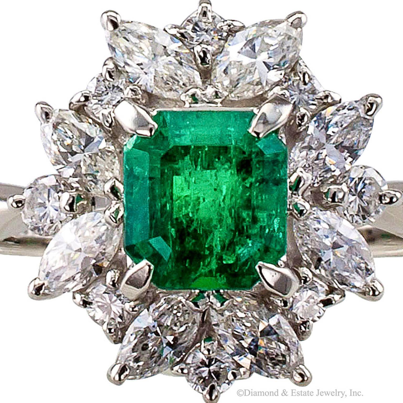 Square Emerald-Cut 0.89 Carat Emerald Diamond Platinum Ring 1
