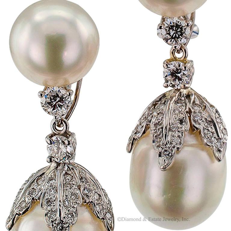 Day into Night South Sea Pearl Diamond Gold Earrings at 1stDibs