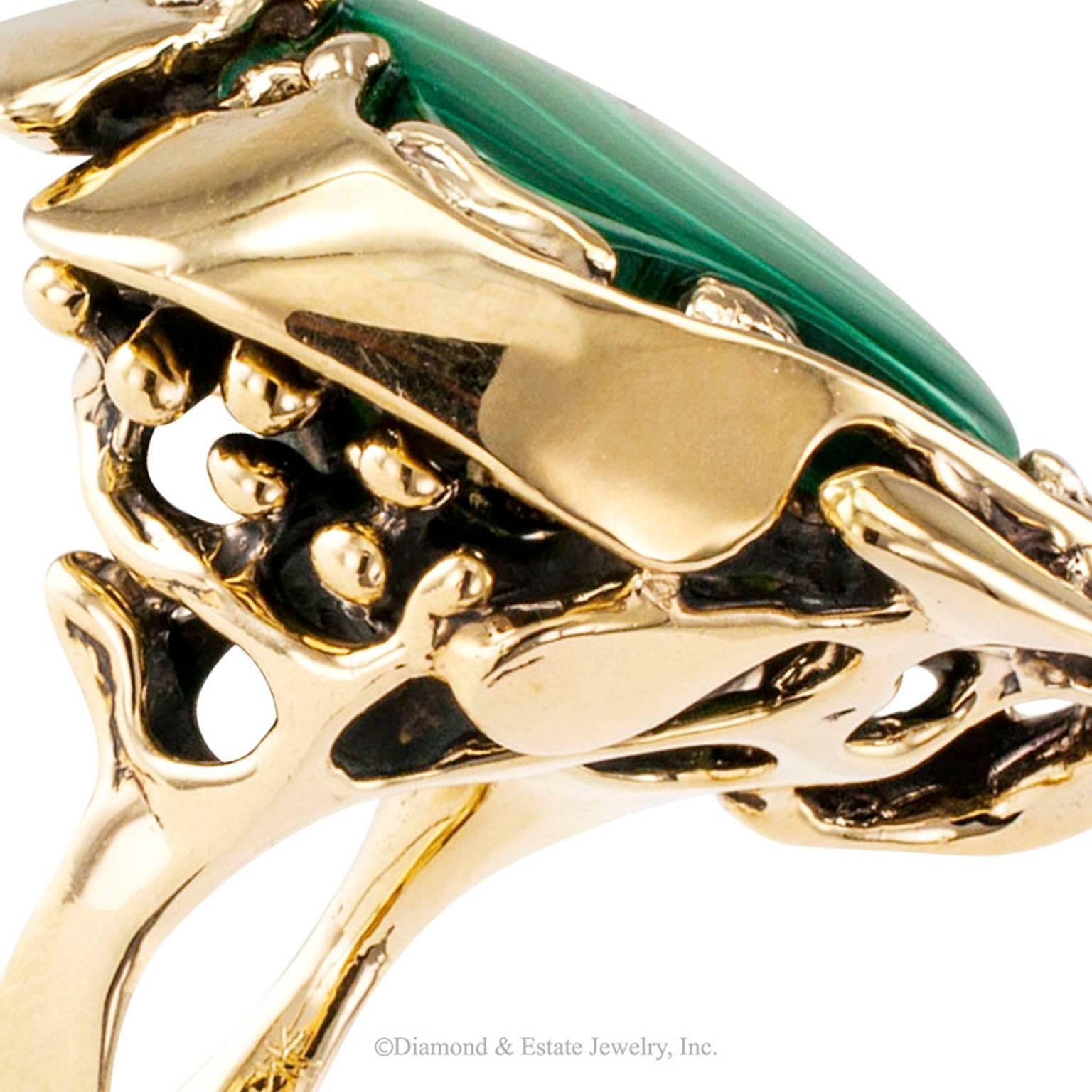 1960s Modernist Abstract Malachite Bullseye Gold Ring 1