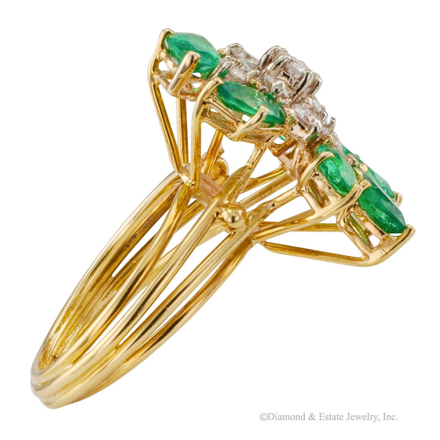 1970s Emerald Diamond Gold Cocktail Ring In Excellent Condition In Los Angeles, CA