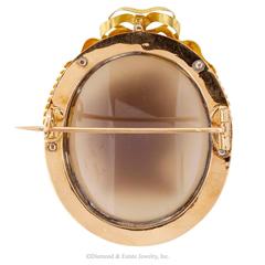 French 1850s Victorian Hard Stone Cameo Gold Brooch