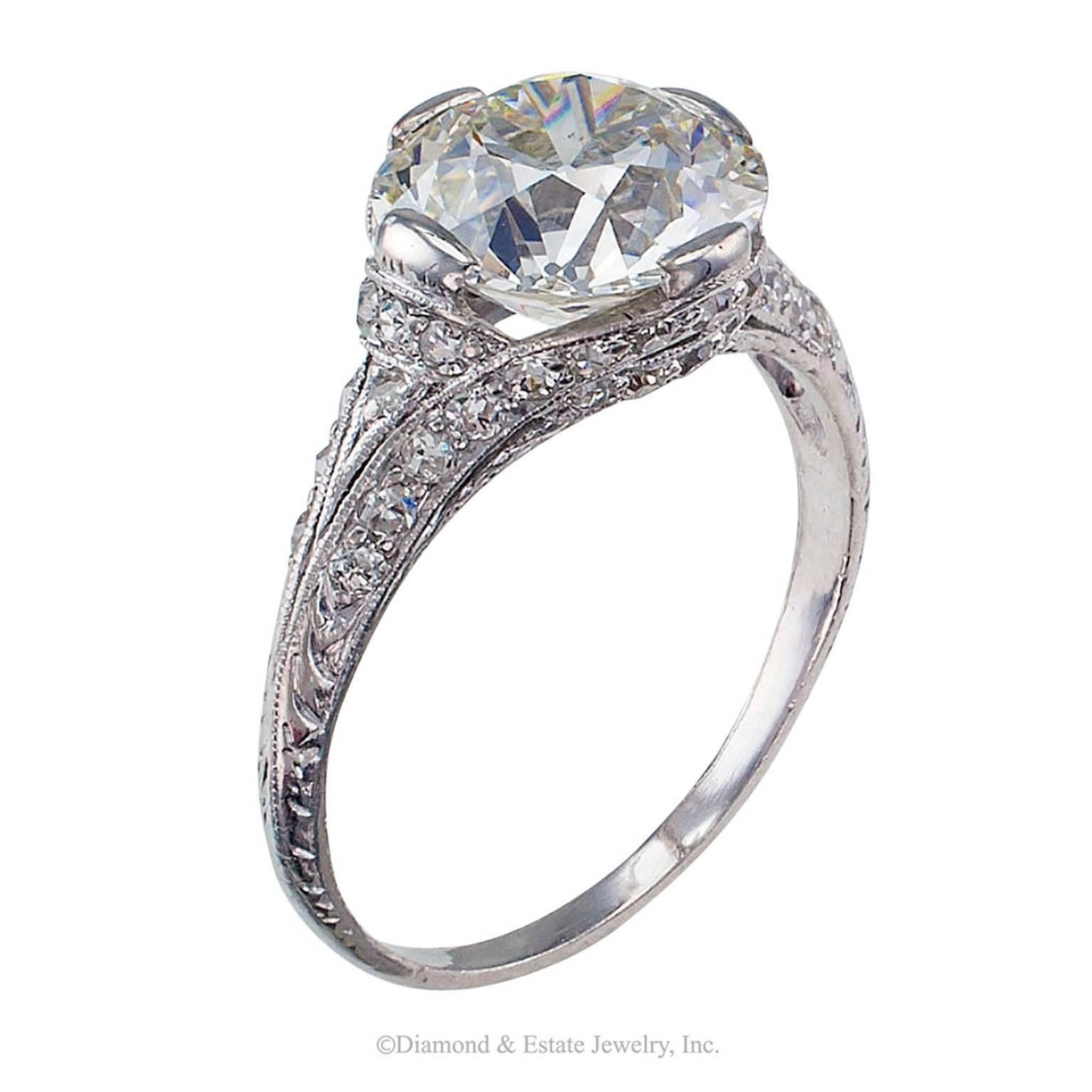 GIA 2.73 Carat Edwardian Platinum Engagement Ring In Excellent Condition In Los Angeles, CA