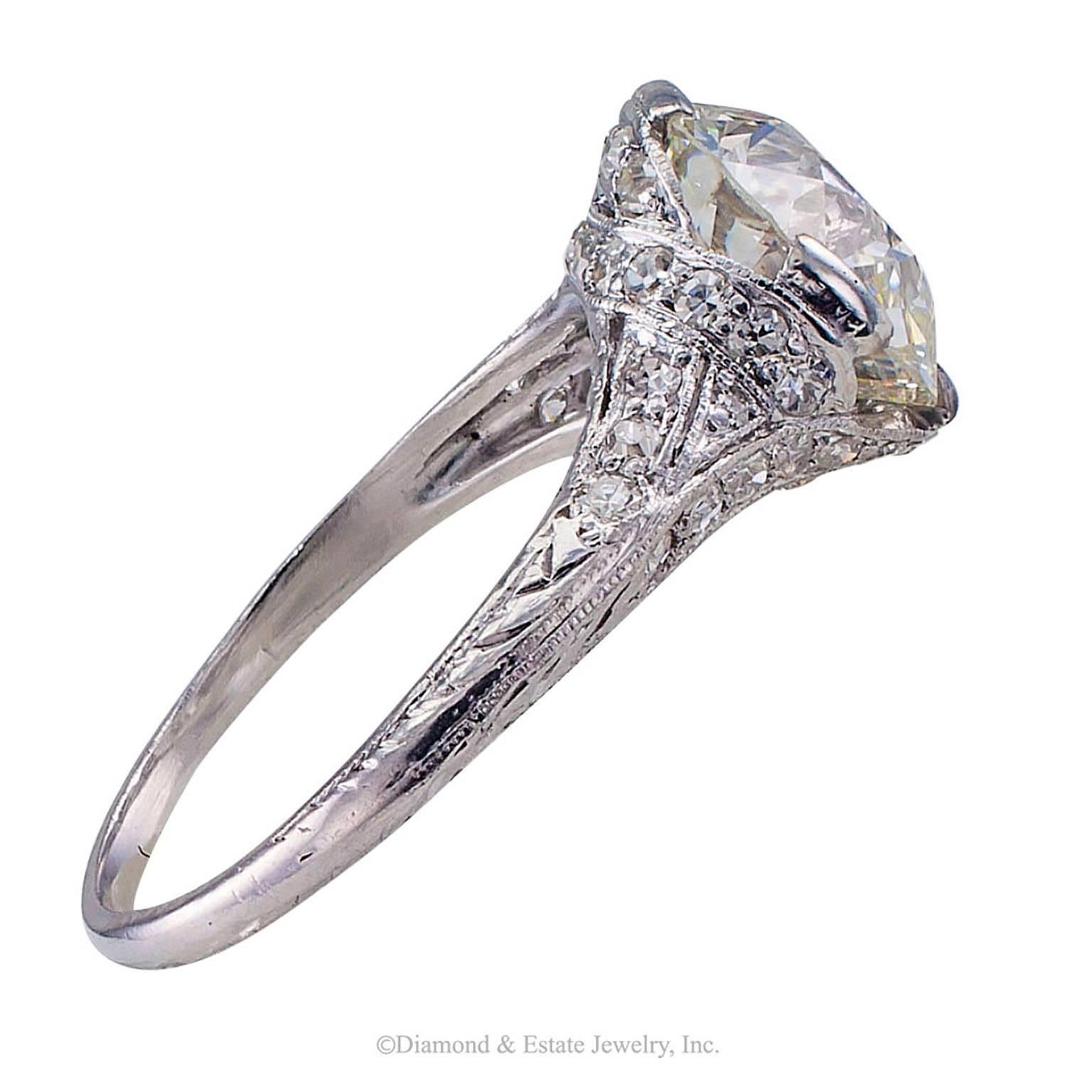 GIA 2.73 Carat Edwardian Platinum Engagement Ring 1