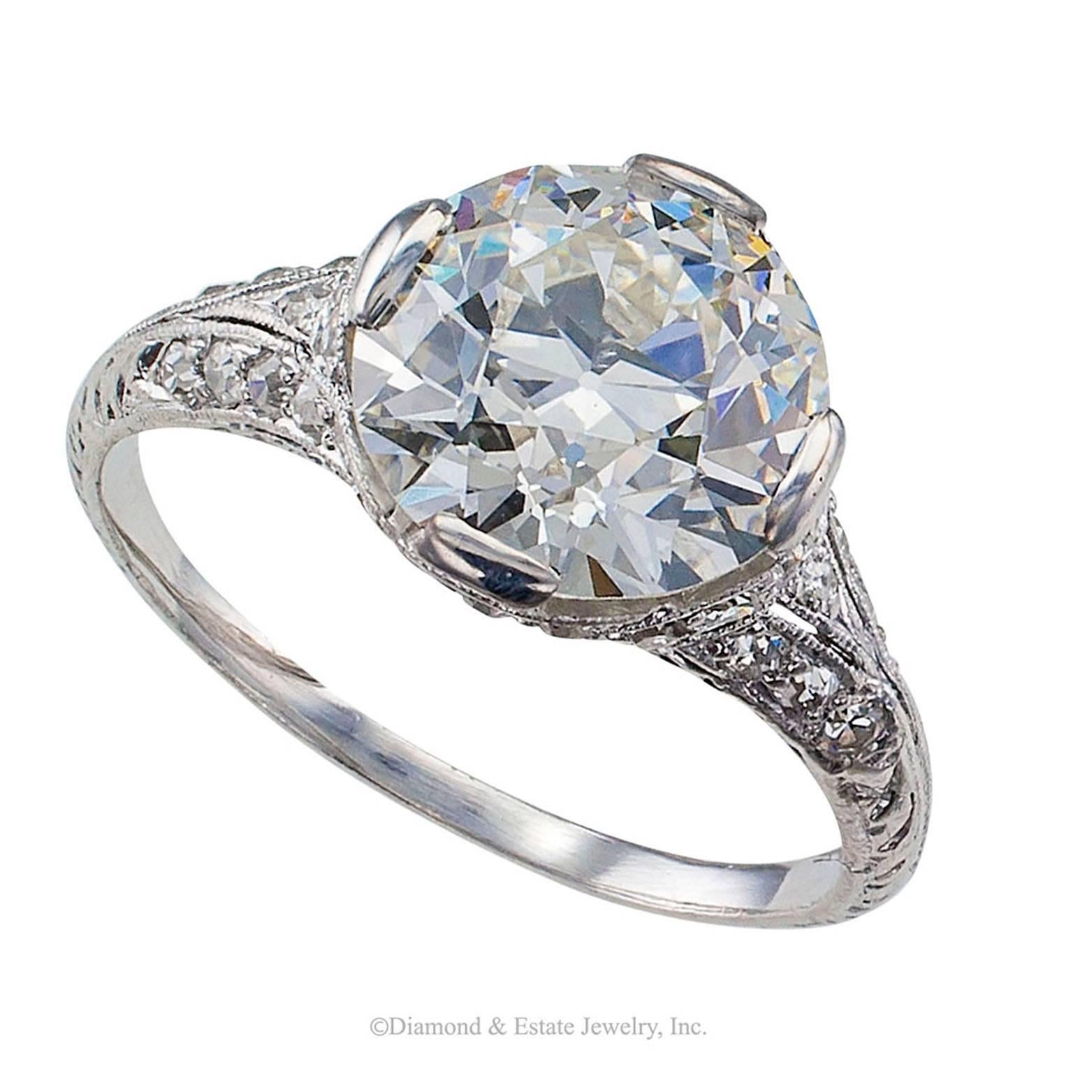 GIA 2.73 Carat Edwardian Platinum Engagement Ring 3