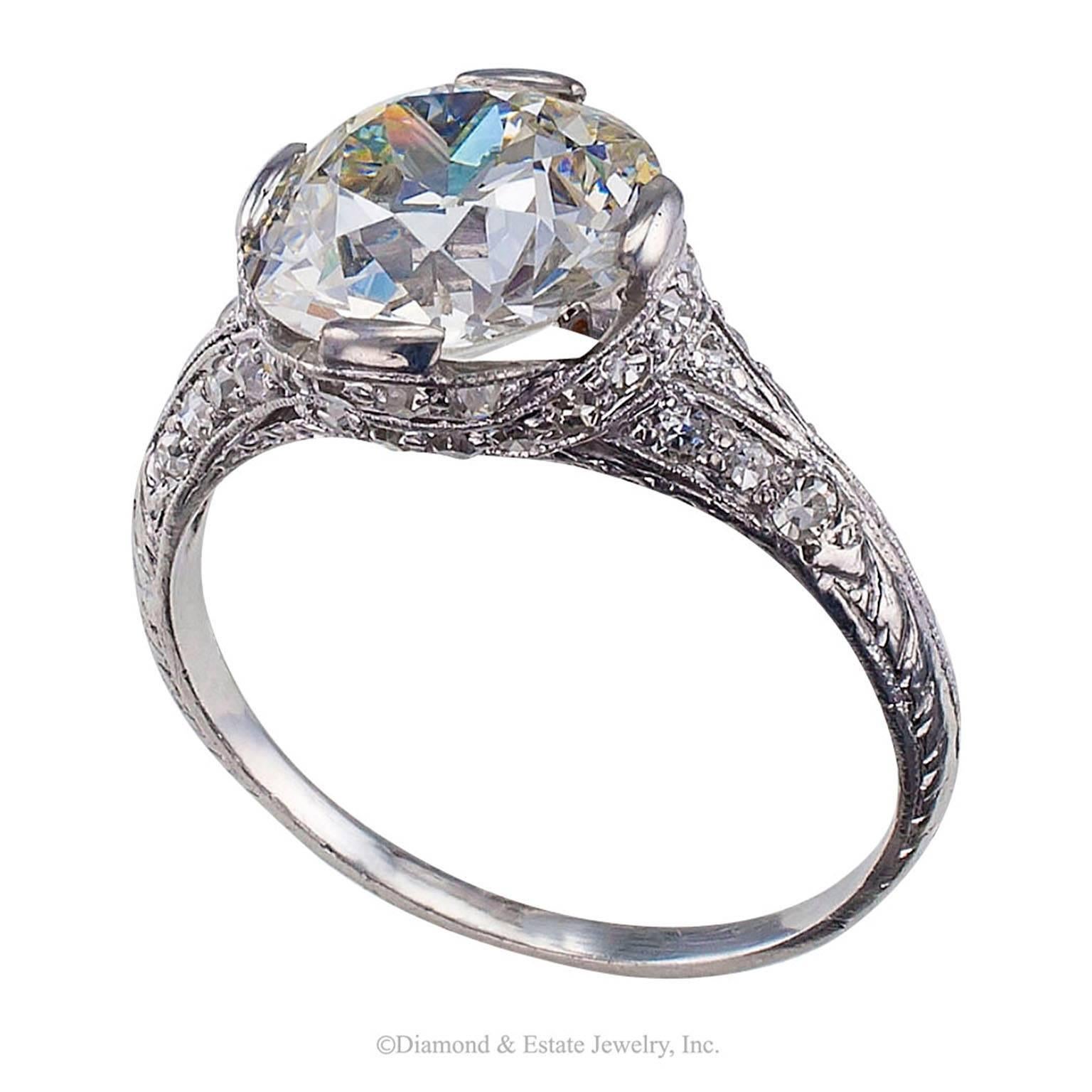 GIA 2.73 Carat Edwardian Platinum Engagement Ring 2