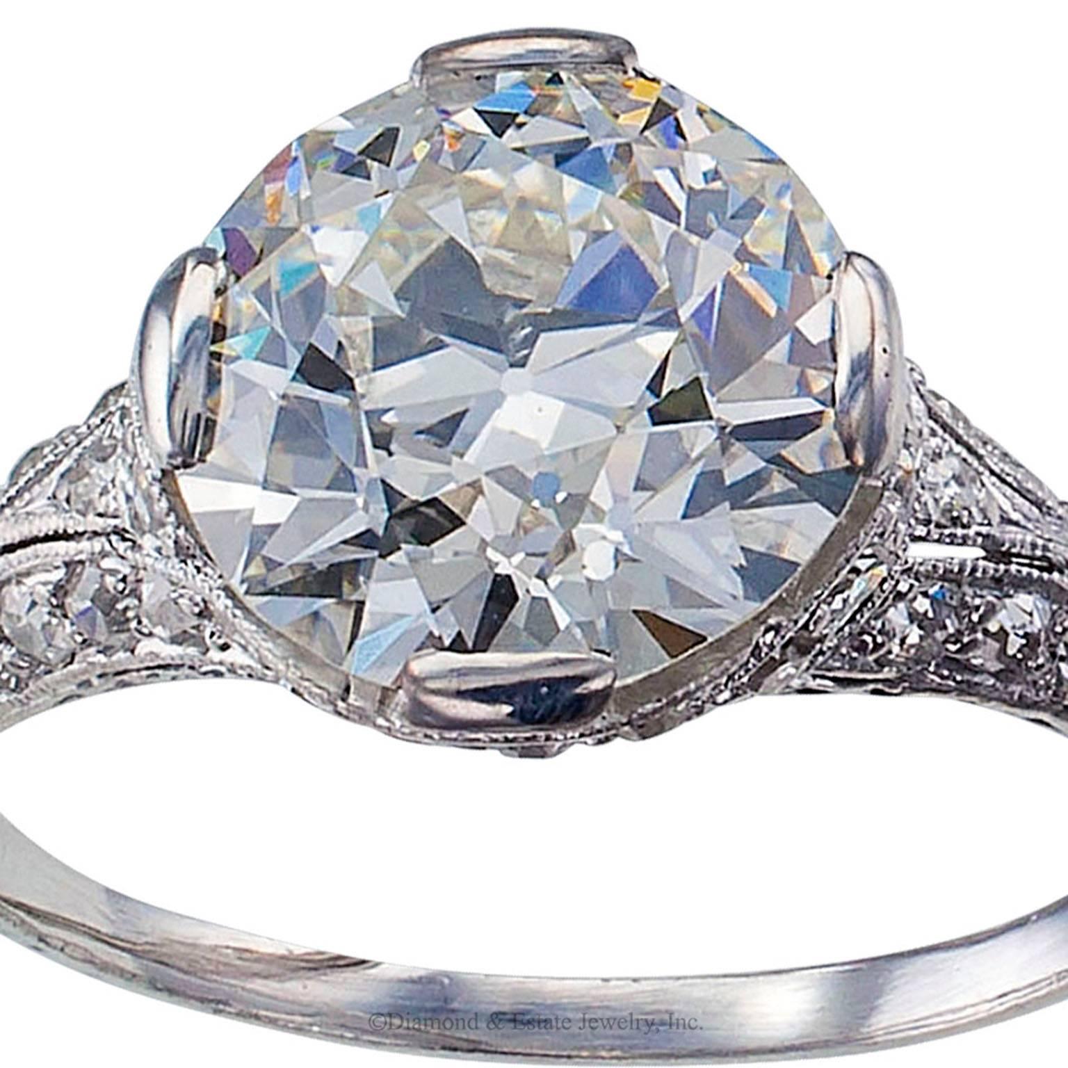 GIA 2.73 Carat Edwardian Platinum Engagement Ring 4