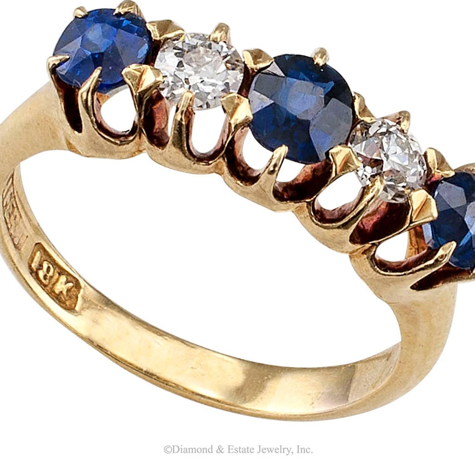 Women's G. Seifert Victorian Diamond Sapphire Five-Stone Gold Ring Band