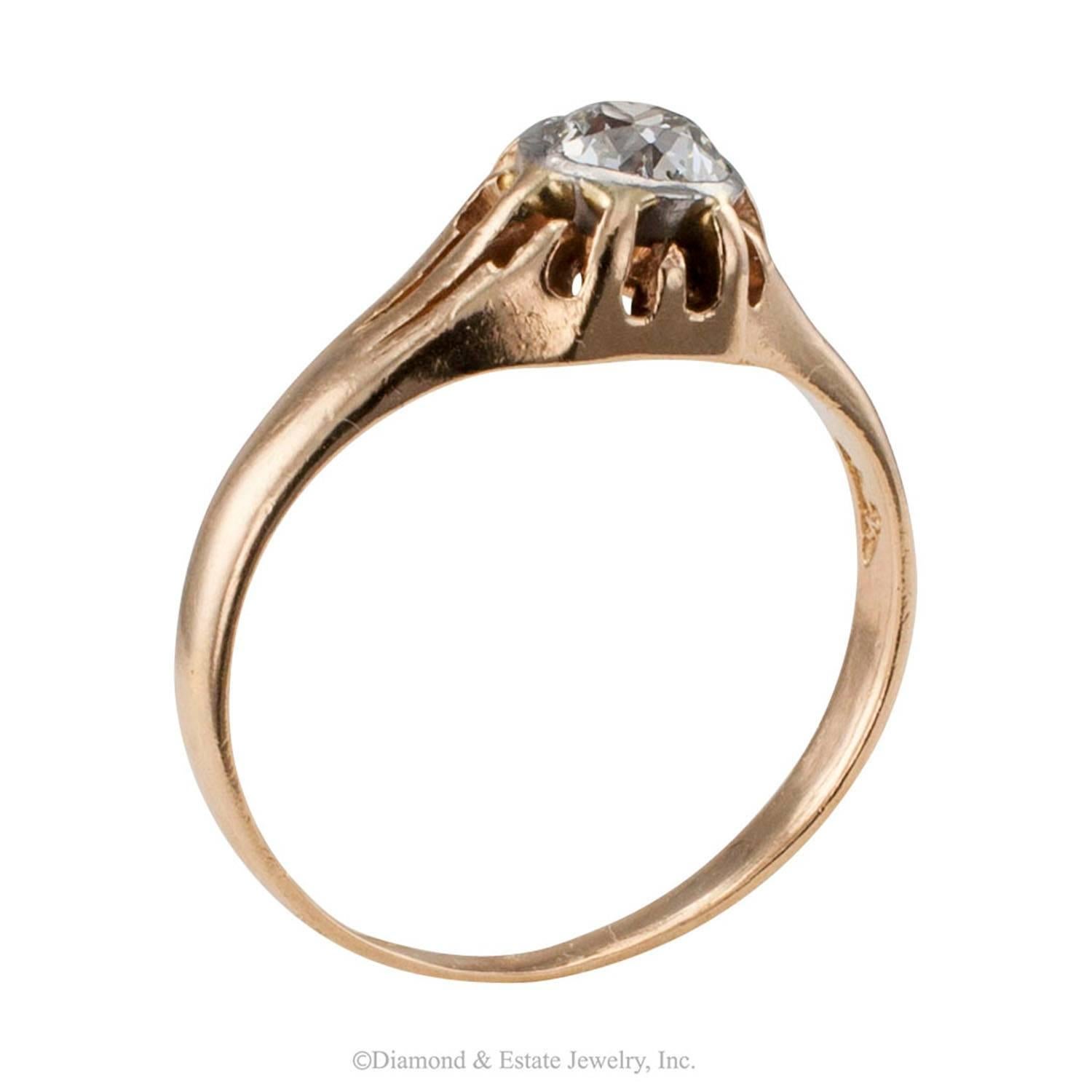 Women's or Men's Victorian 0.35 Carat Diamond Gold Engagement Ring