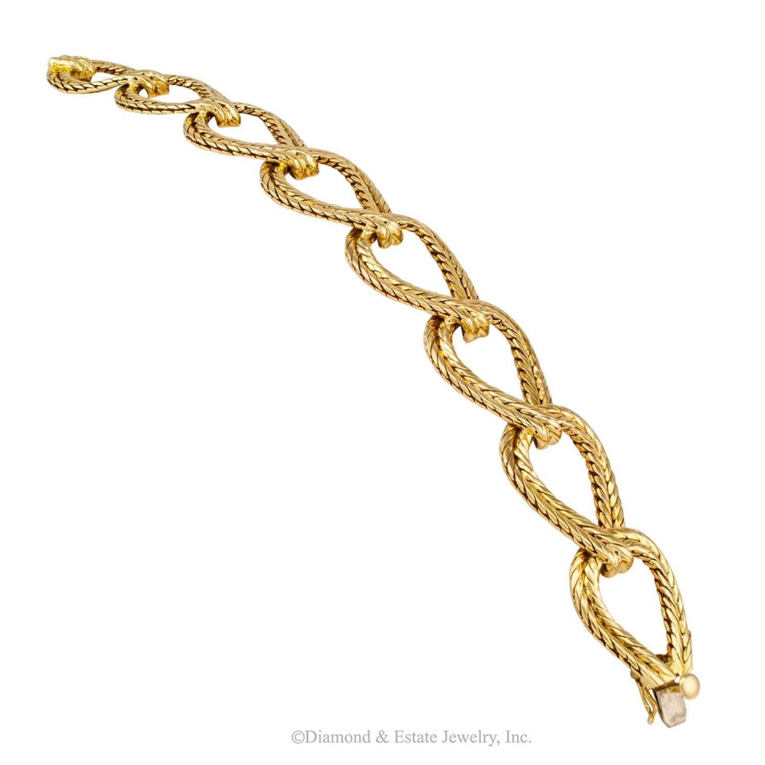 Contemporary Cartier Wide Open Gold Link Bracelet, 1960s