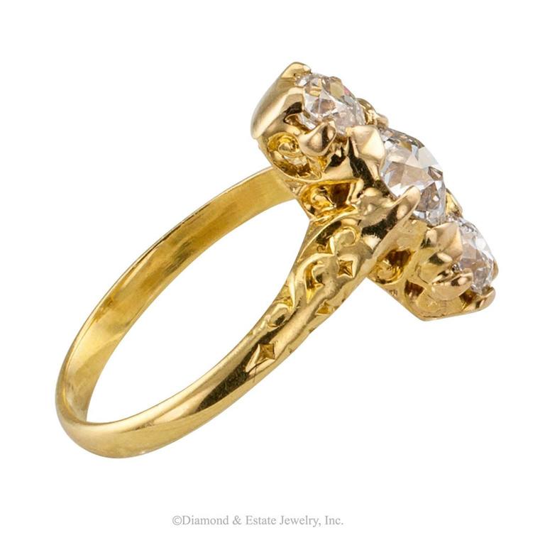 Victorian 1890s Three-Stone Diamond Gold Ring at 1stDibs | victorian ...