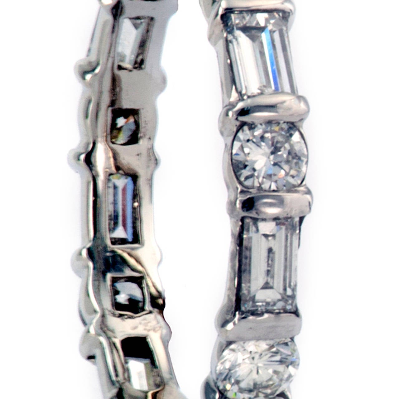 Baguette and Round Diamond Platinum Eternity Ring In Excellent Condition In Los Angeles, CA