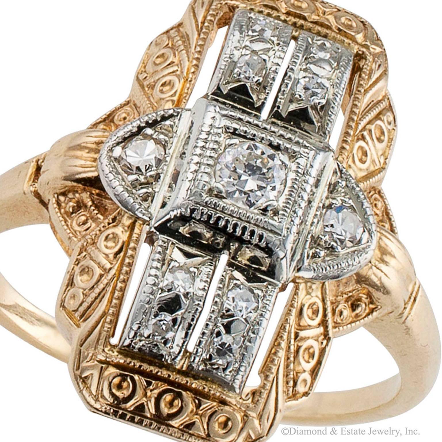 Art Deco 1930s Two-Tone Gold Diamond Dinner Ring 1