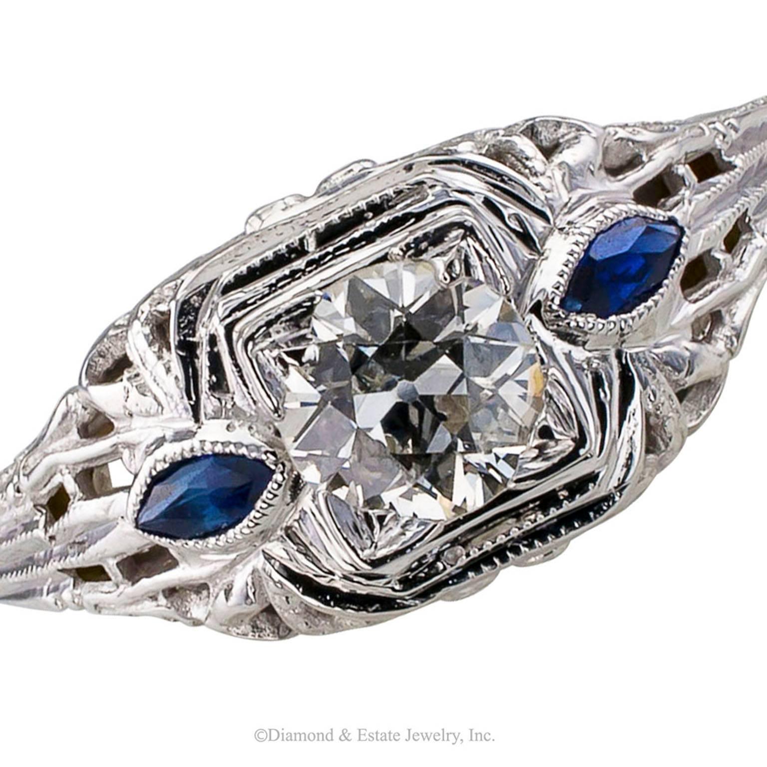1930s Art Deco Old European Cut 0.42 Carat Diamond Engagement Ring 1