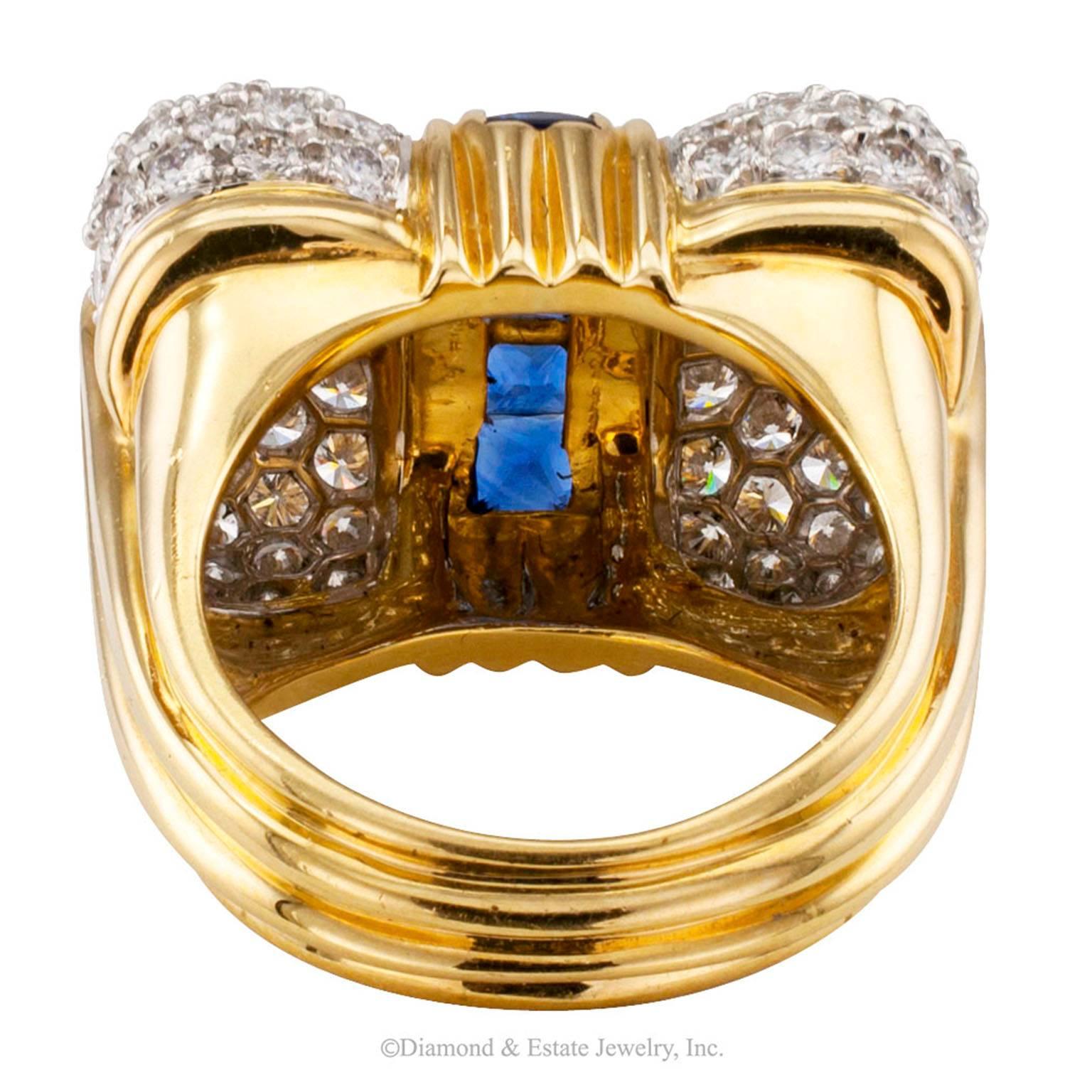 Women's or Men's 1980s Bow Ring Diamond Sapphire Gold Platinum