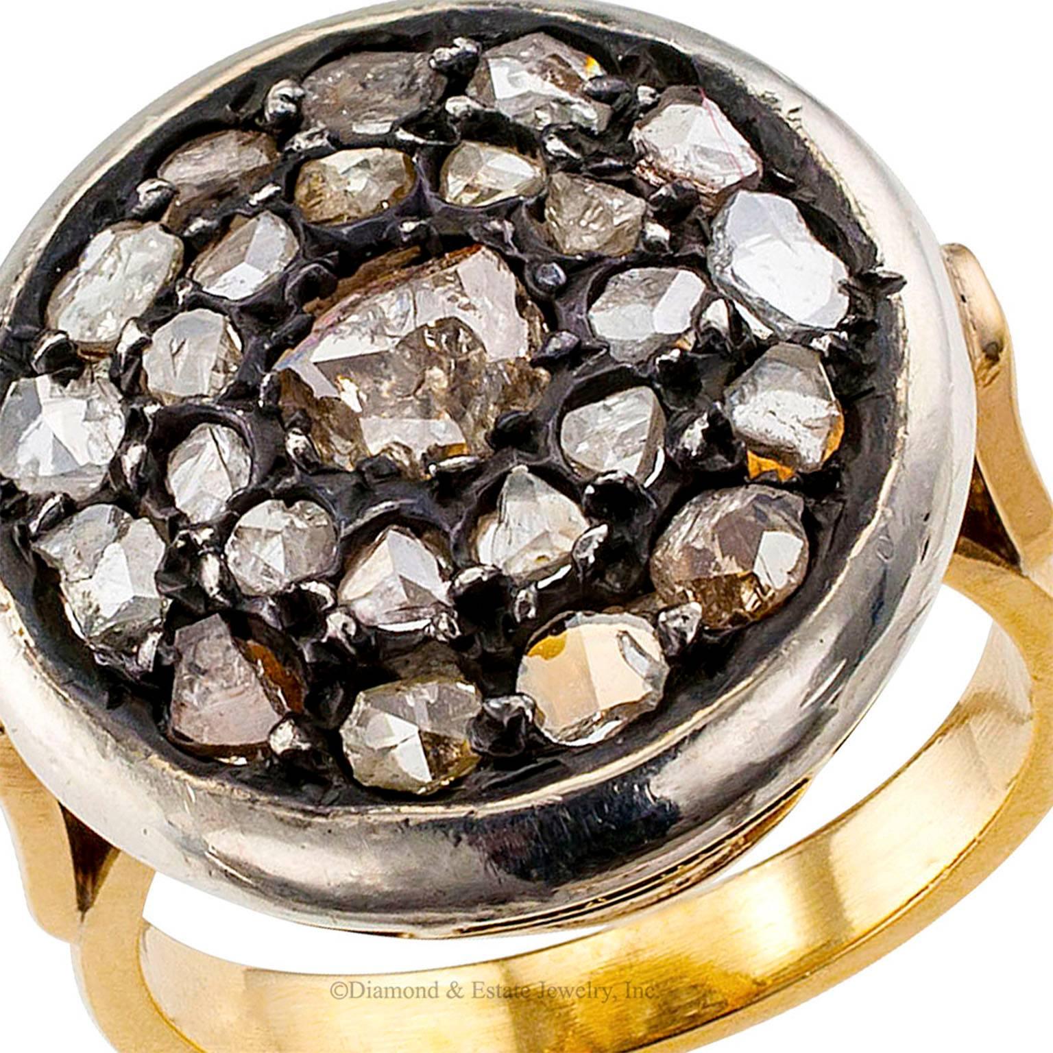 Antique 1910 Rose-Cut Diamond Gold Silver Ring 1