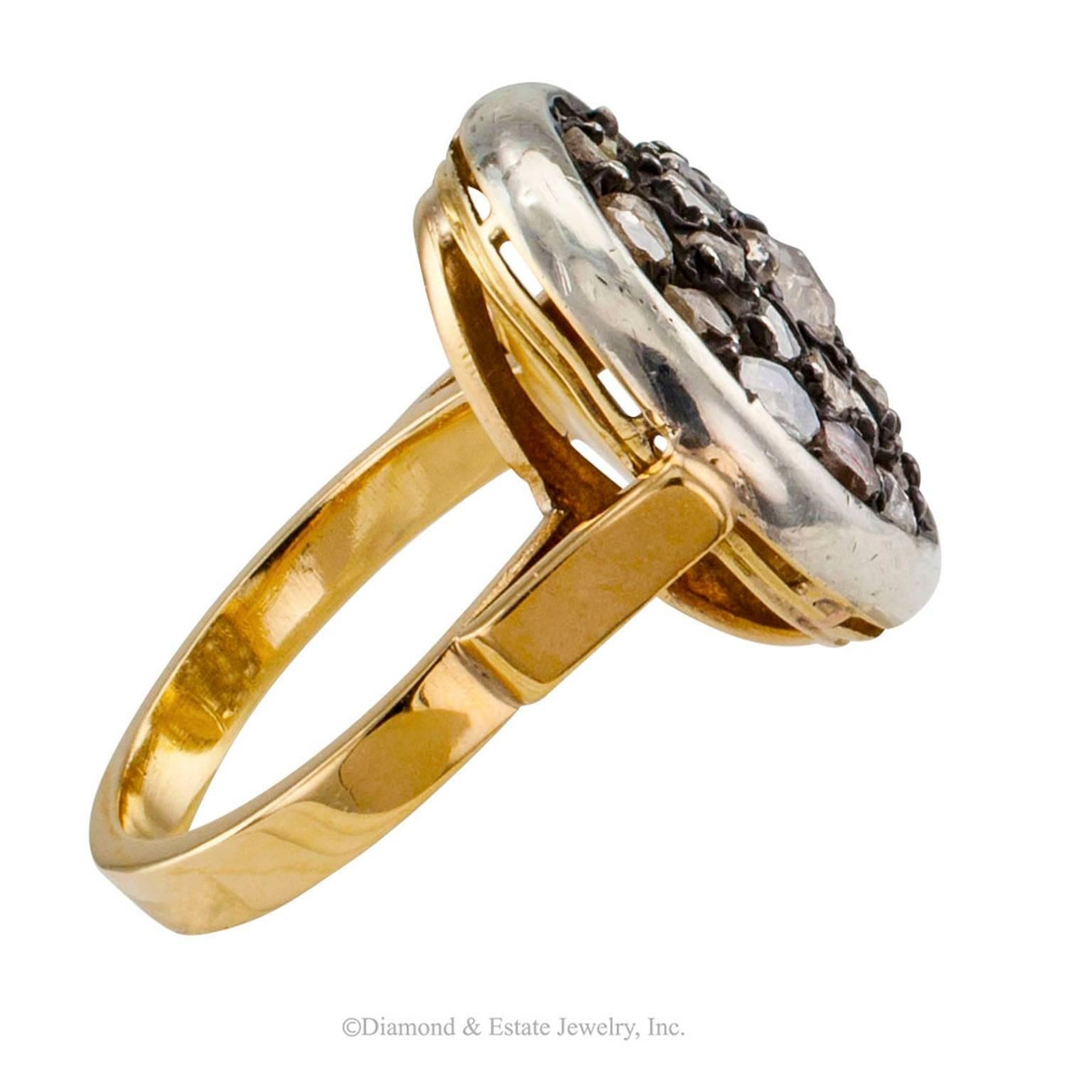 Antique 1910 Rose-Cut Diamond Gold Silver Ring In Excellent Condition In Los Angeles, CA