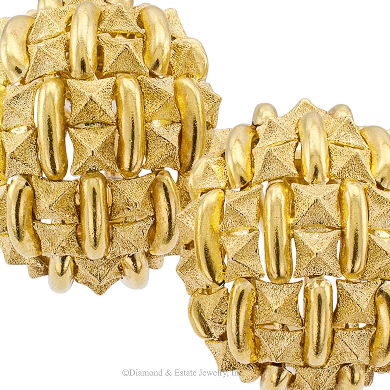 1970s Domed Textured Gold Earrings 1