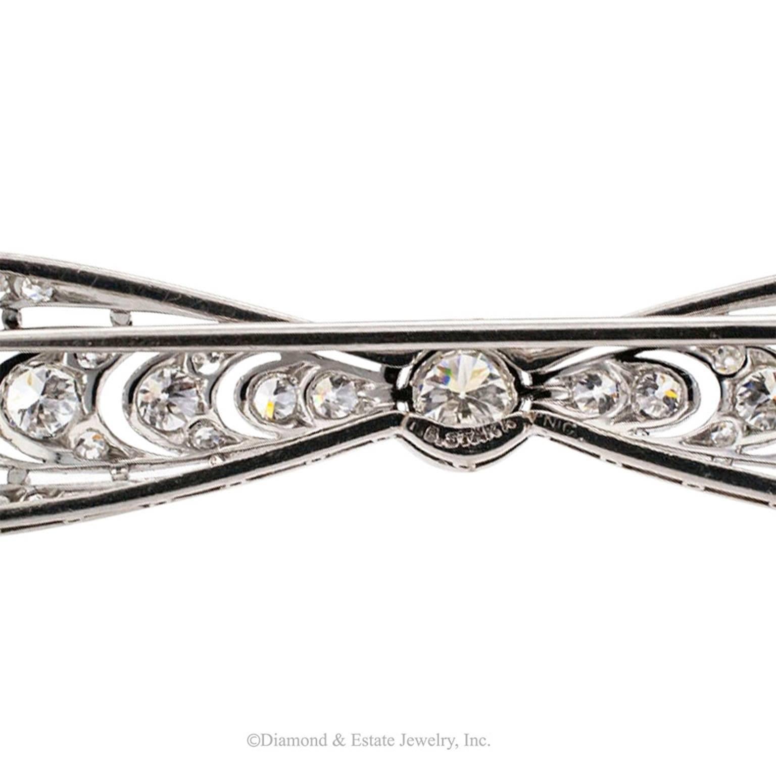 Women's or Men's T B Starr Edwardian Diamond Platinum Bow Brooch