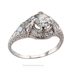 Art Deco 0.79 Carat Diamond Platinum Engagement Ring
