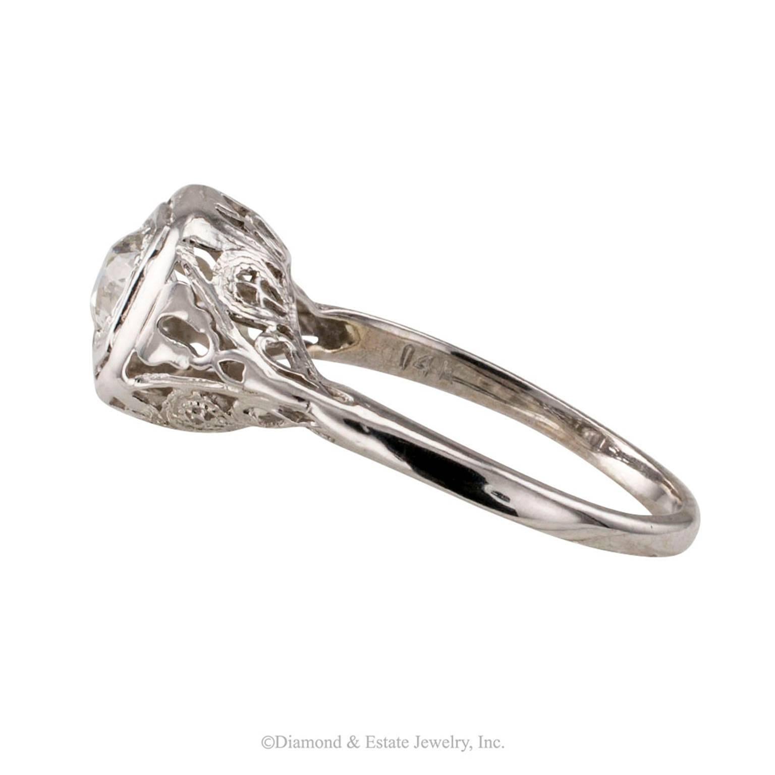 Art Deco 0.40 Carat Diamond Engagement Gold Ring 1