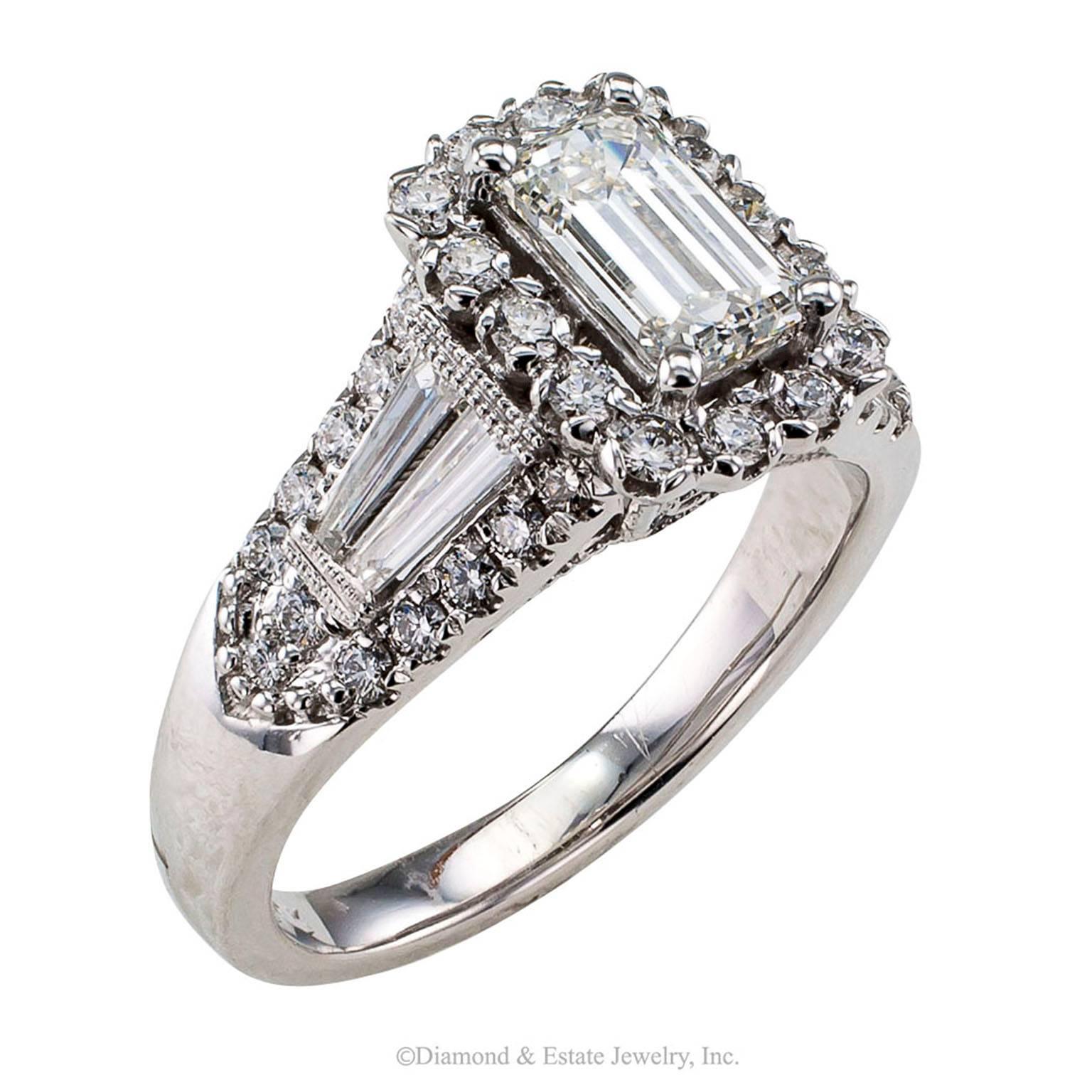 GIA 0.75 Carat Emerald Cut Diamond Engagement Ring In Excellent Condition In Los Angeles, CA