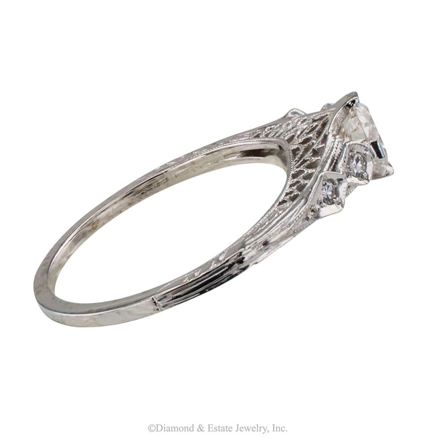 Art Deco 0.47 Carat Diamond White Gold Engagement Ring 1