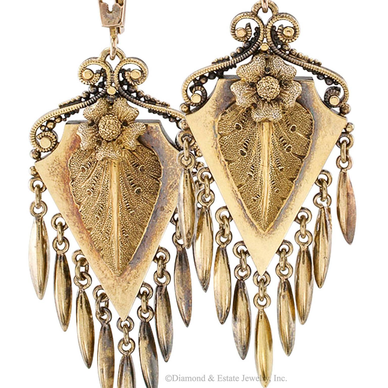 Women's Victorian 1880s Gold Pendent Earrings