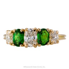 Tsavorite Garnet Diamond Gold Five-Stone Ring