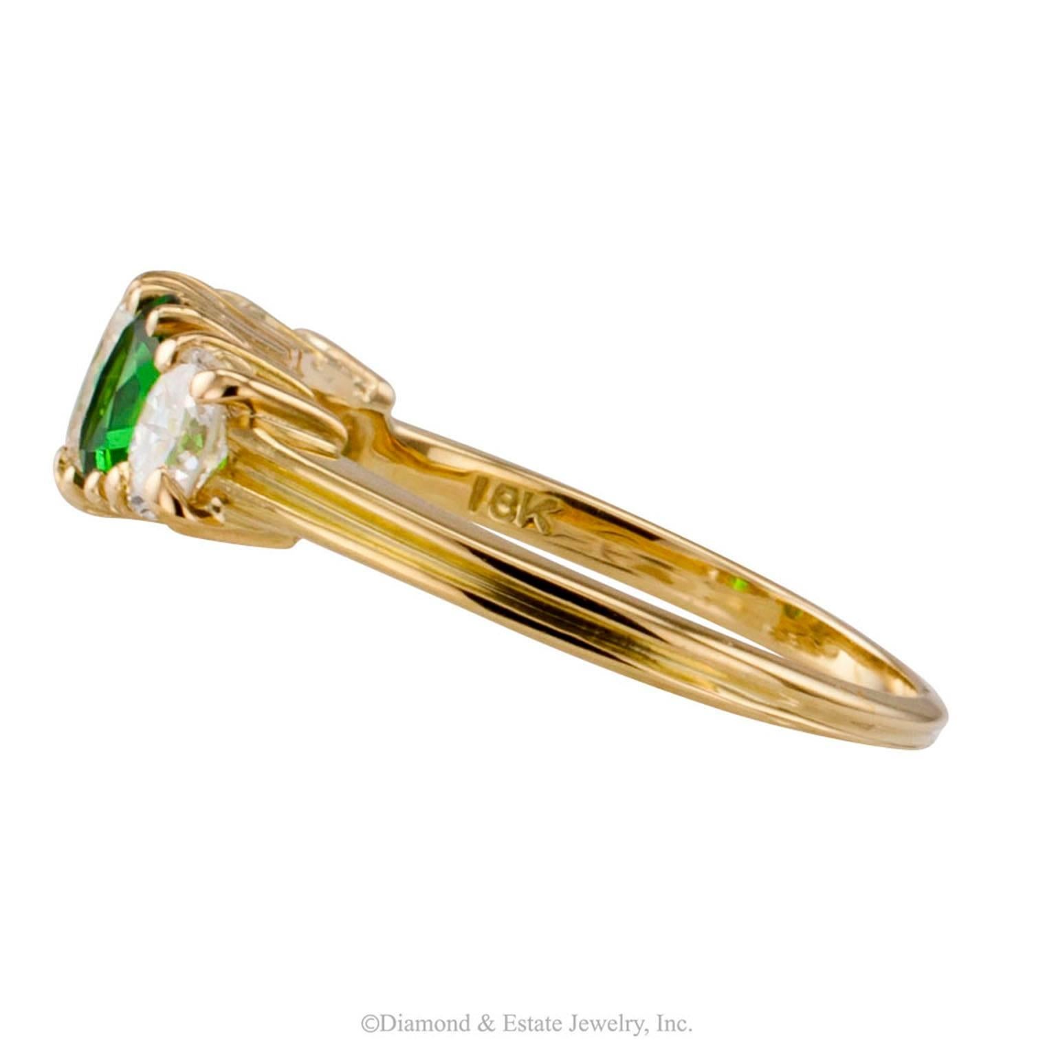 Contemporary Tsavorite Garnet Diamond Gold Five-Stone Ring
