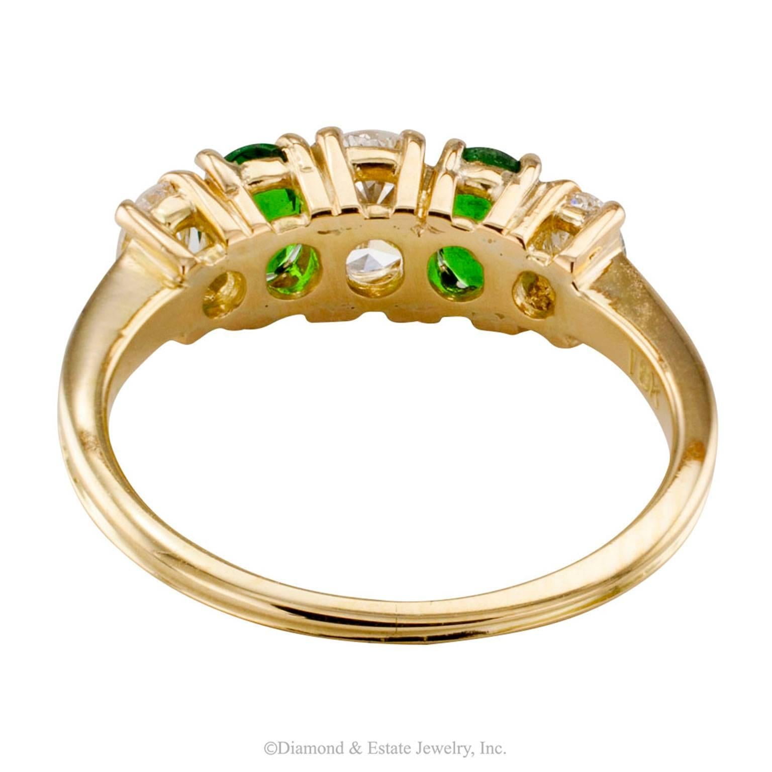 Women's Tsavorite Garnet Diamond Gold Five-Stone Ring