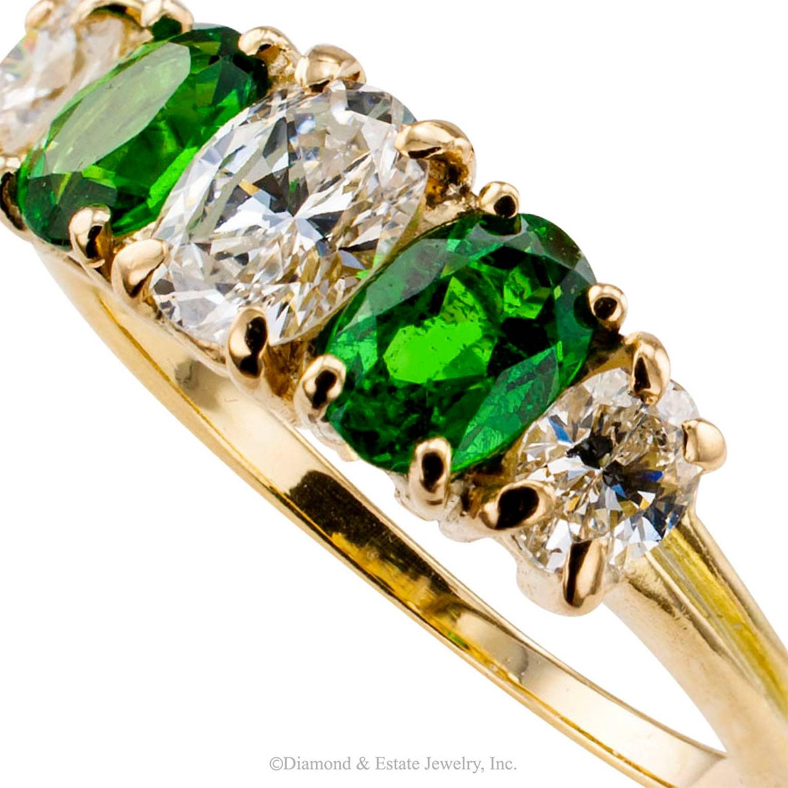 Tsavorite Garnet Diamond Gold Five-Stone Ring 1