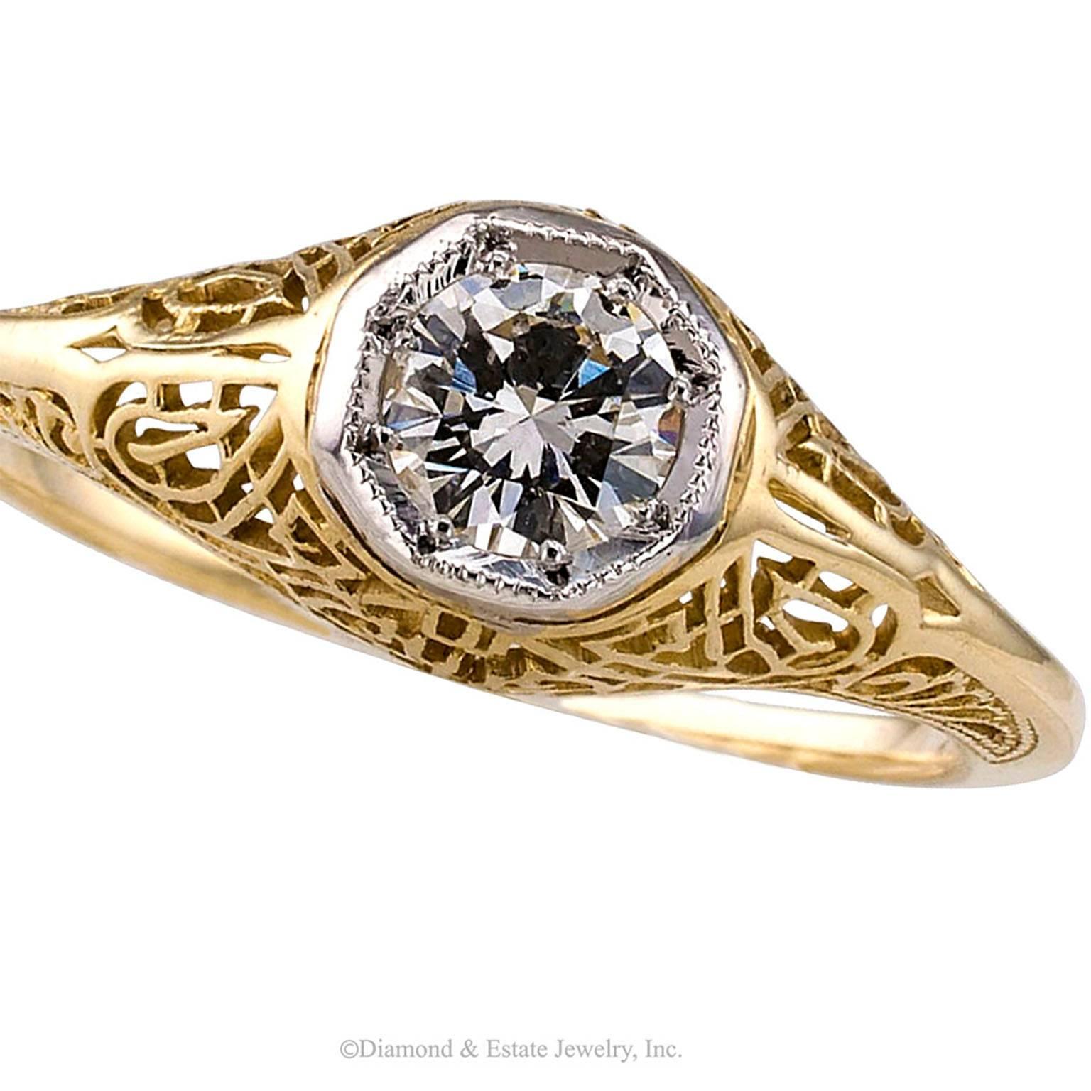 Art Deco 1930s 0.33 Carat Diamond Gold Engagement Ring 1