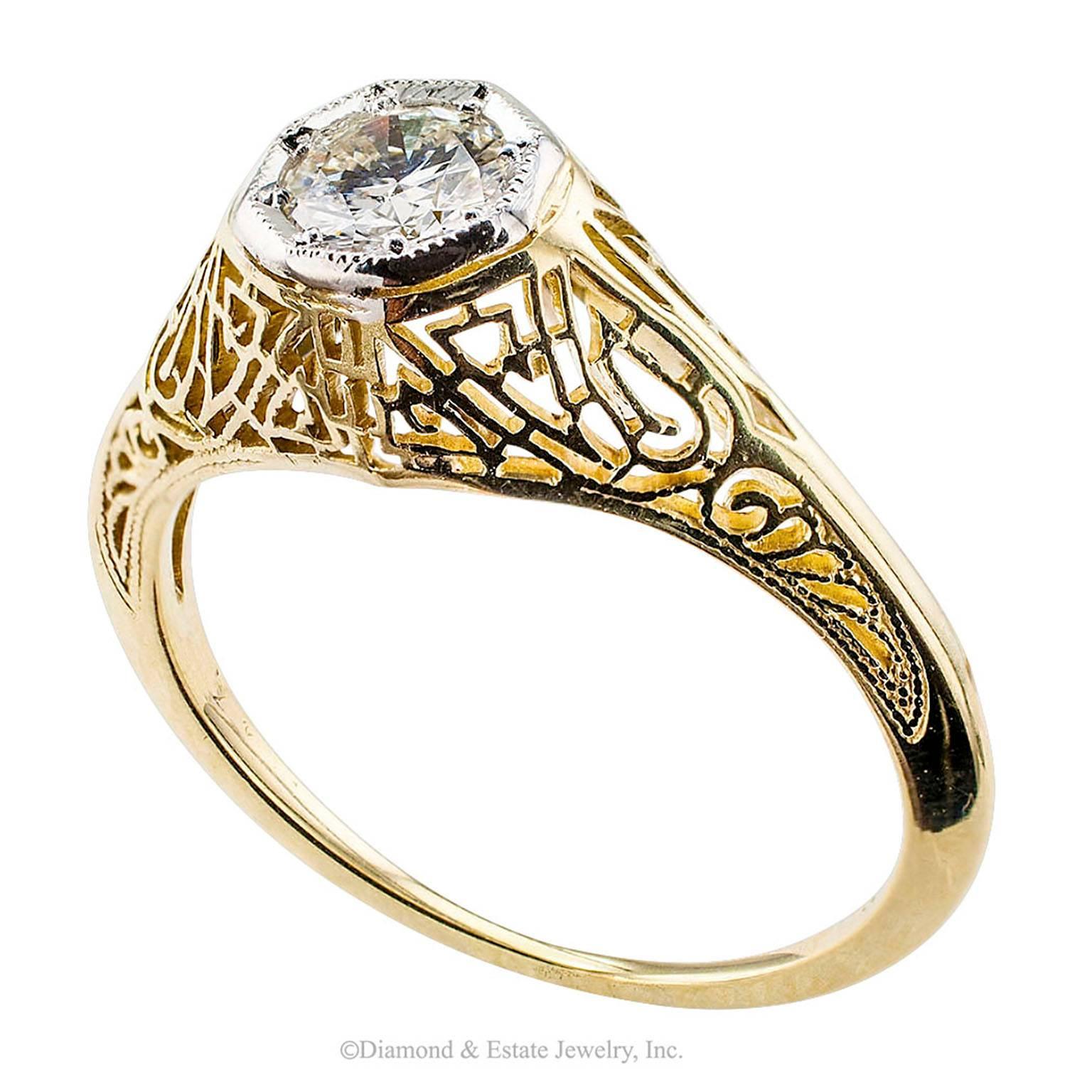 Women's or Men's Art Deco 1930s 0.33 Carat Diamond Gold Engagement Ring