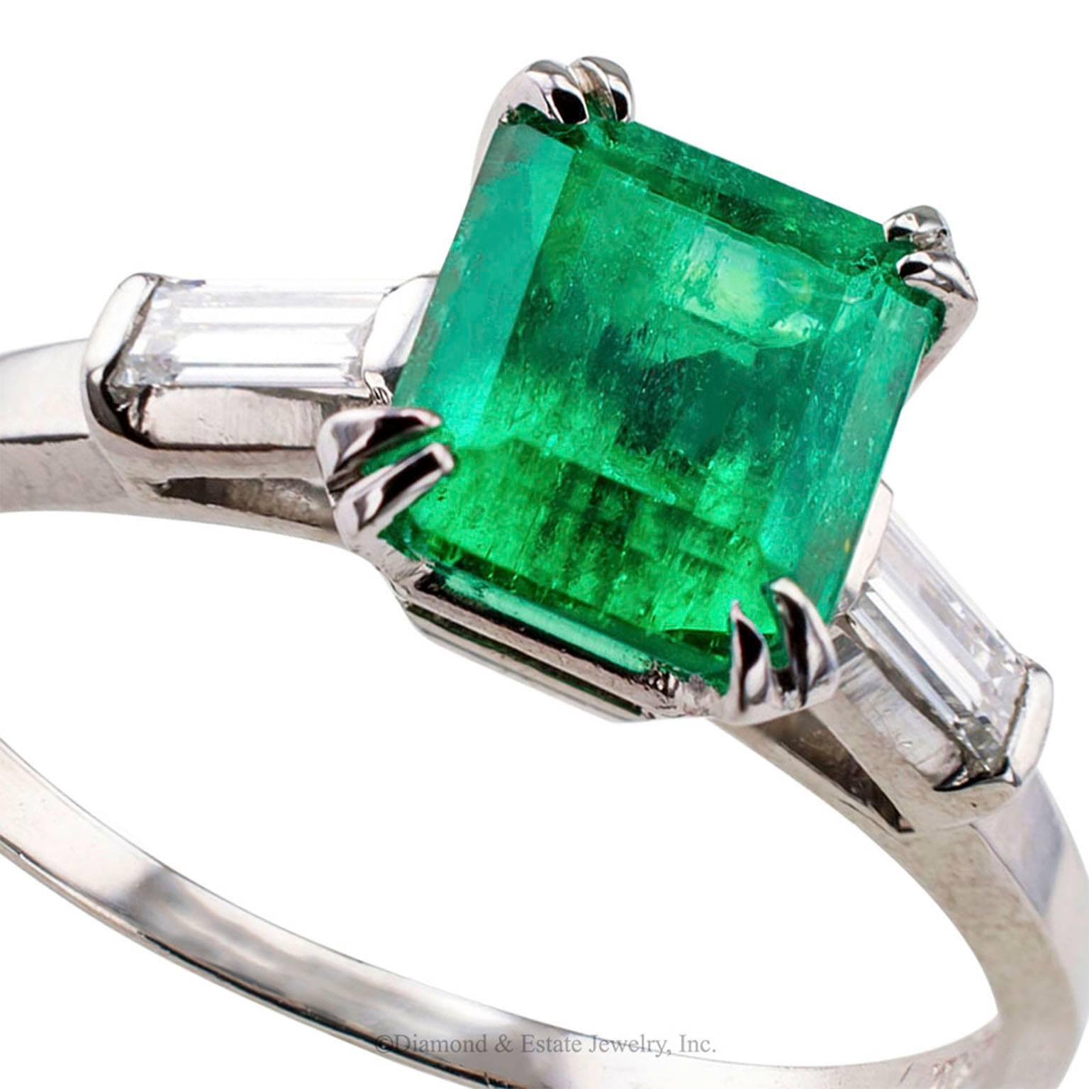 Women's Emerald-Cut Emerald Diamond Platinum Ring