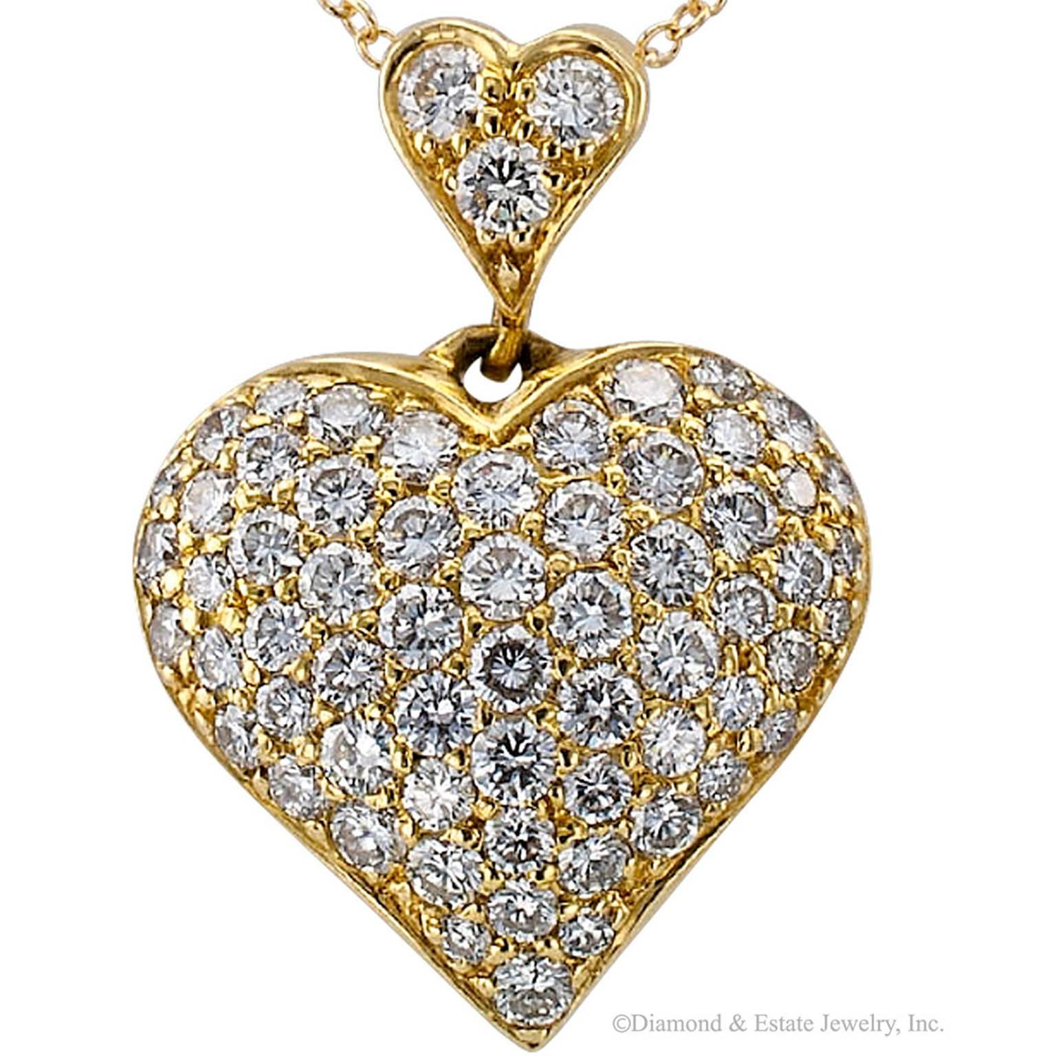 Heart Shaped Diamond Pave Pendant In Excellent Condition In Los Angeles, CA