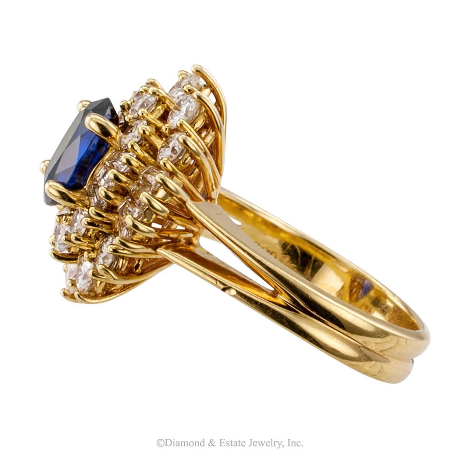 Contemporary Diamond Sapphire Gold Cluster Ring