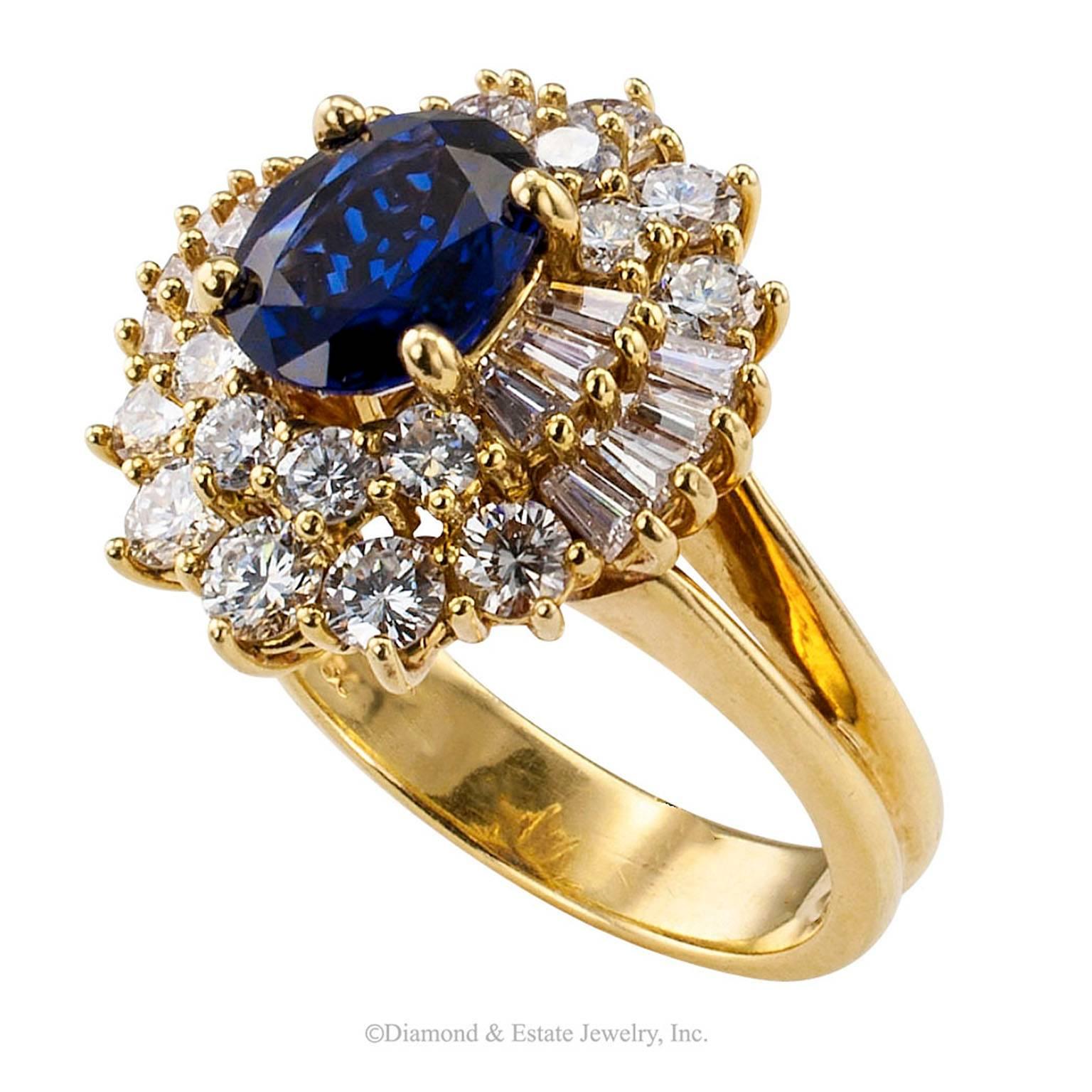 Women's Diamond Sapphire Gold Cluster Ring